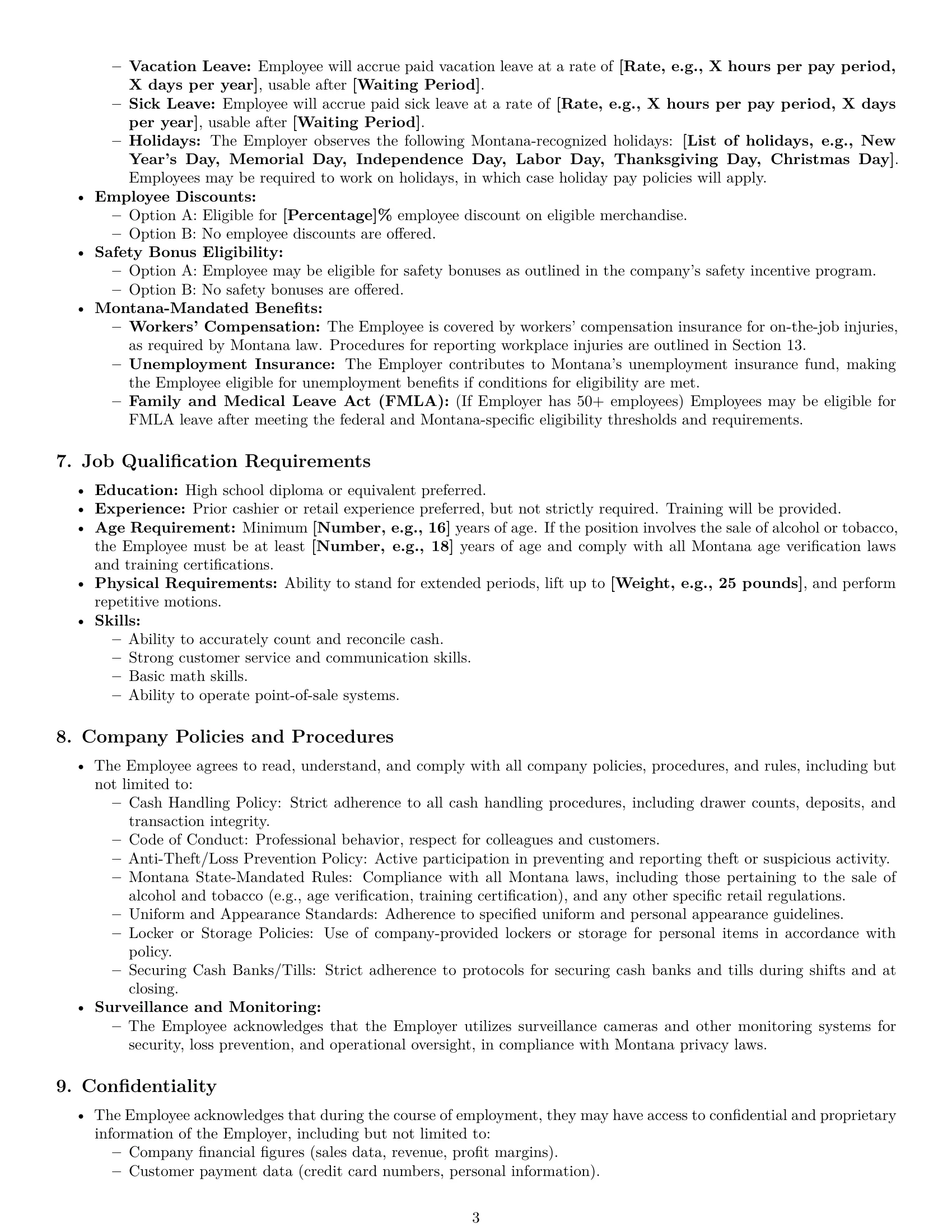 Preview page 3 of Pro Montana cashier employment contract template