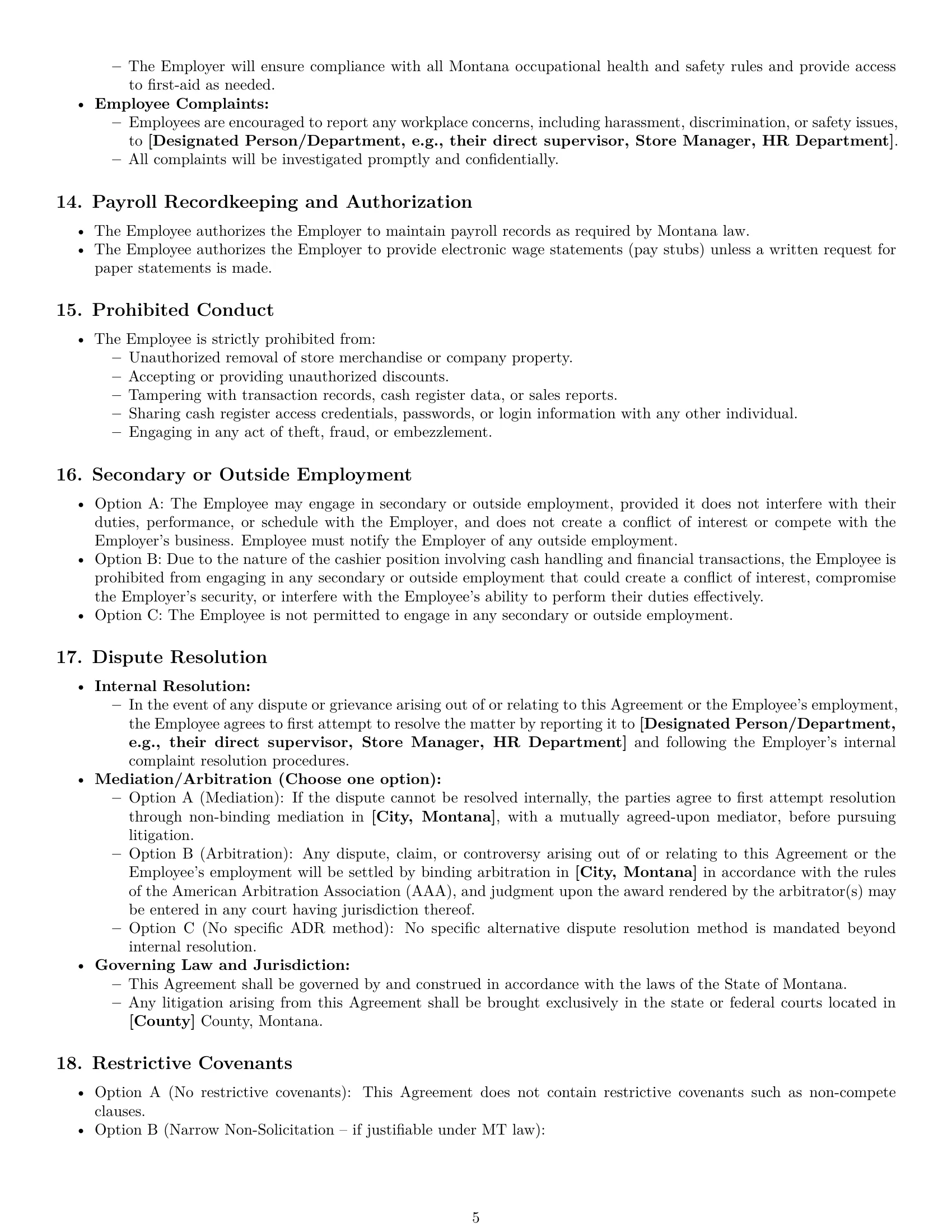 Preview page 5 of Pro Montana cashier employment contract template