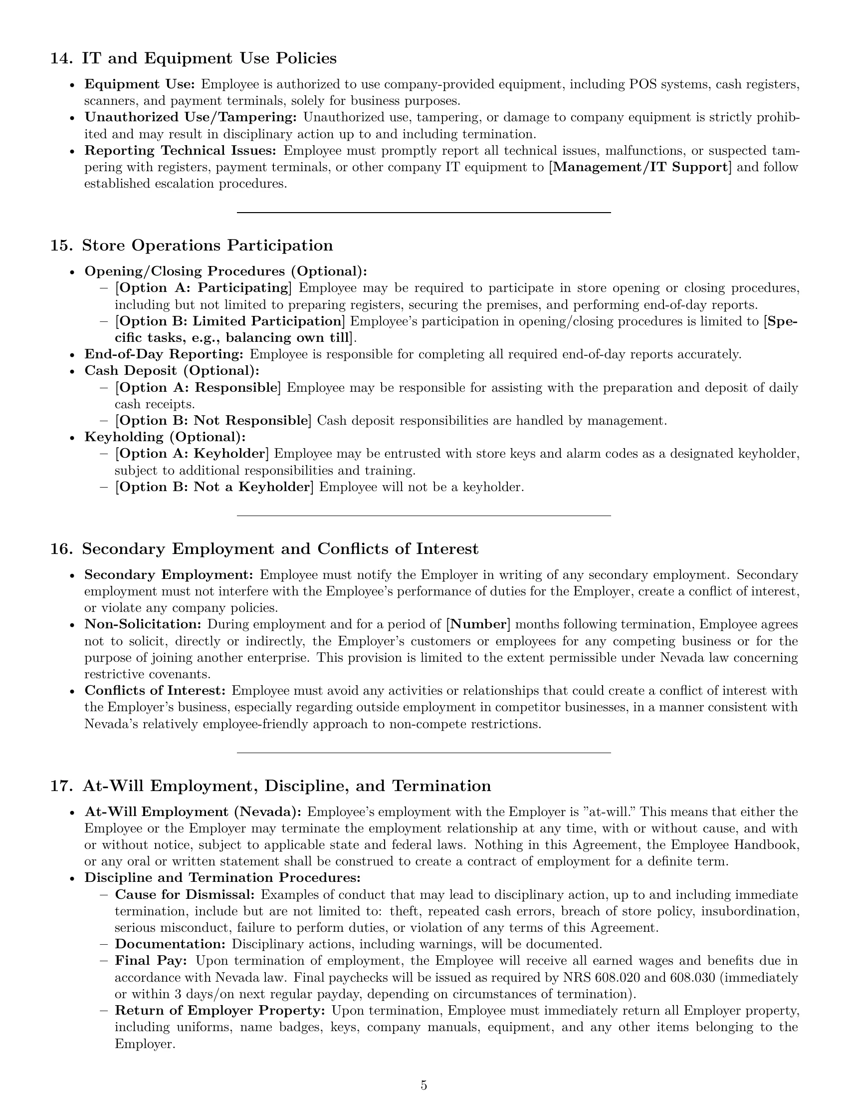Preview page 5 of Pro Nevada cashier employment contract template