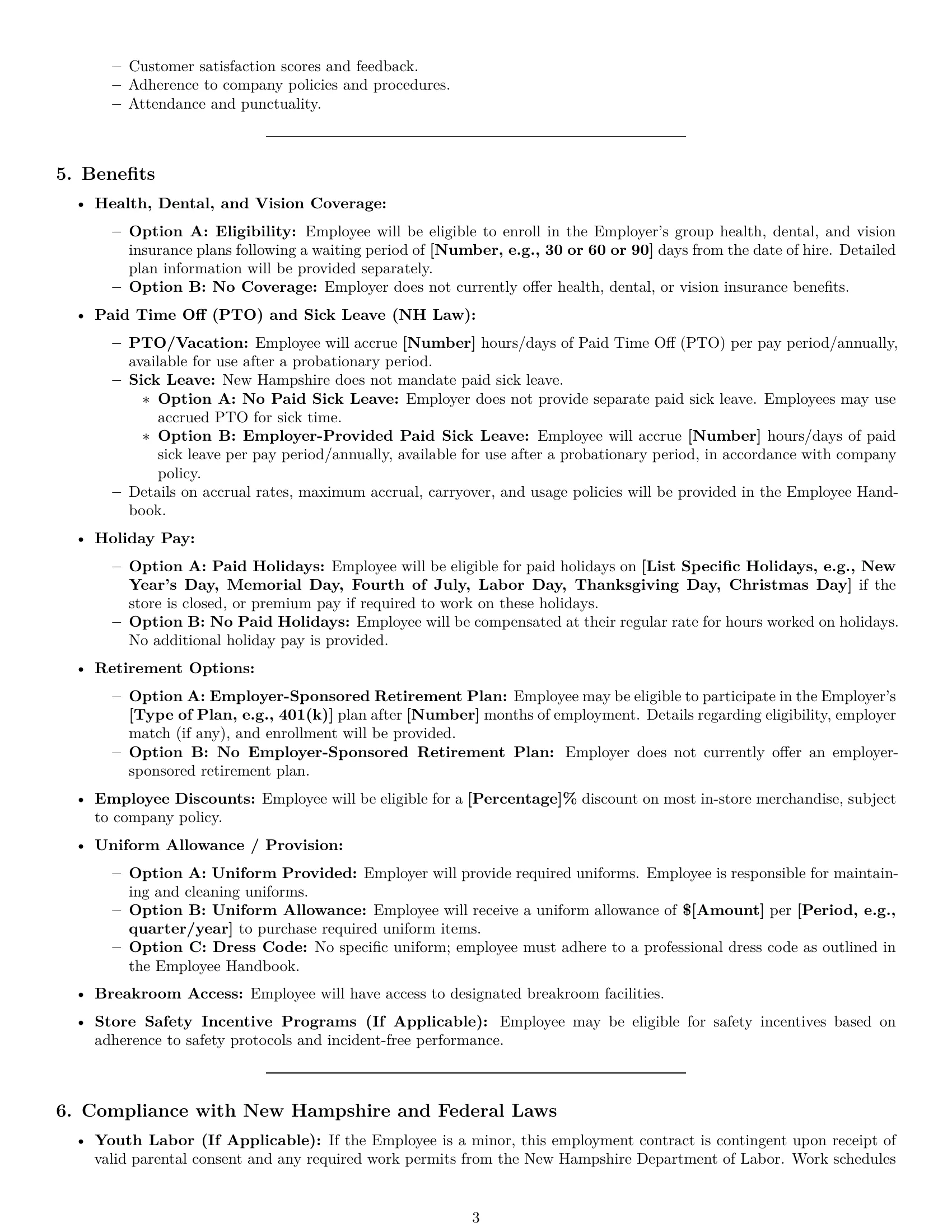 Preview page 3 of Pro New Hampshire cashier employment contract template