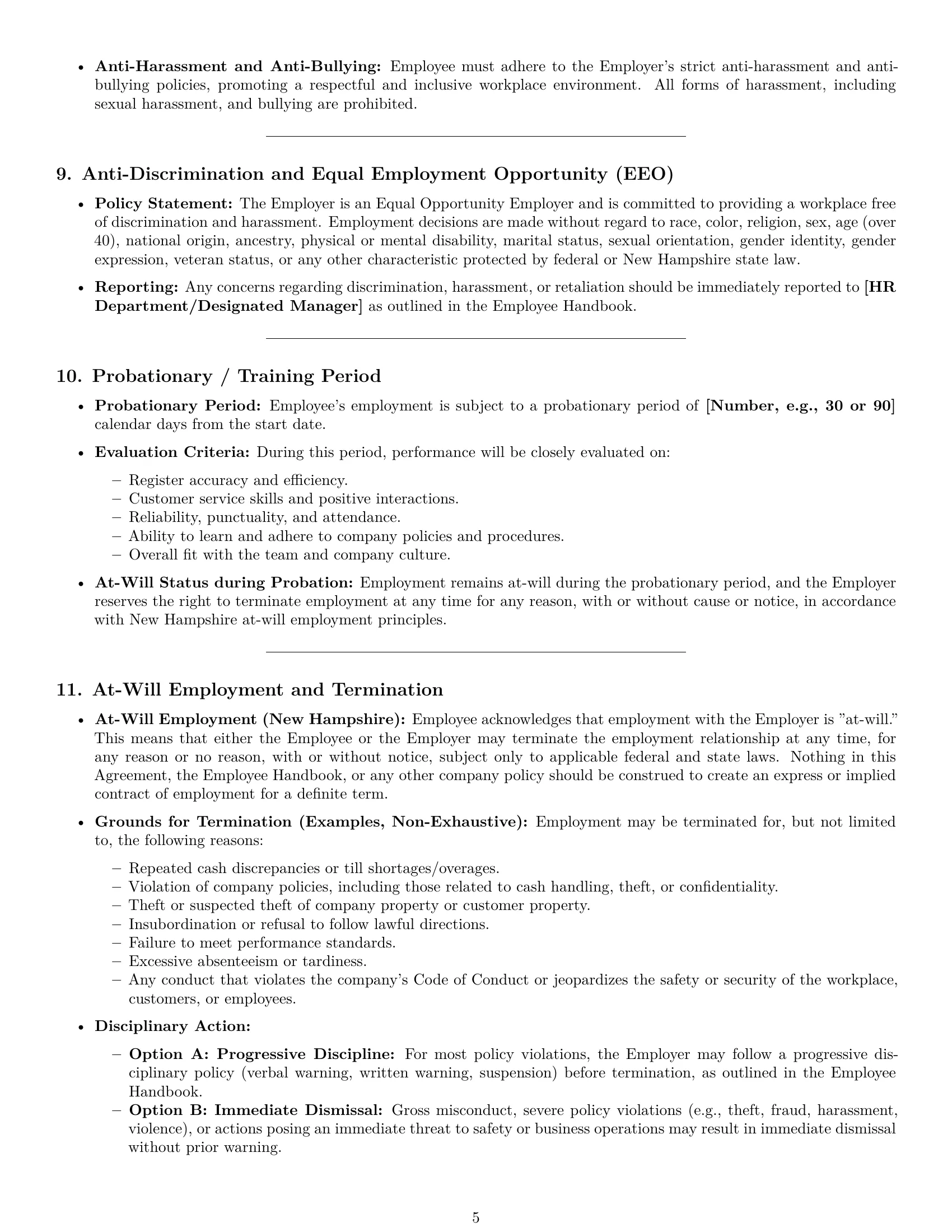 Preview page 5 of Pro New Hampshire cashier employment contract template