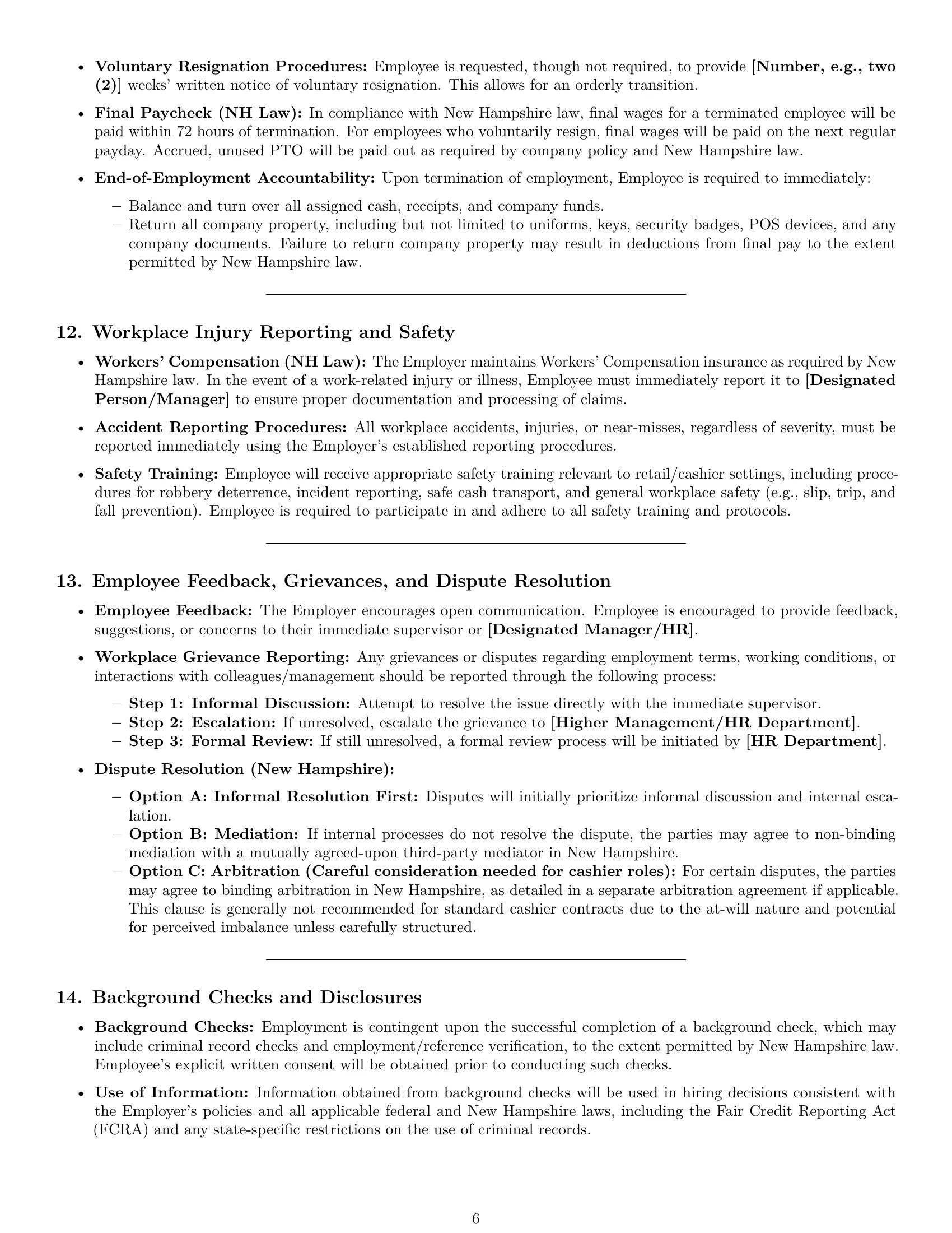Preview page 6 of Pro New Hampshire cashier employment contract template
