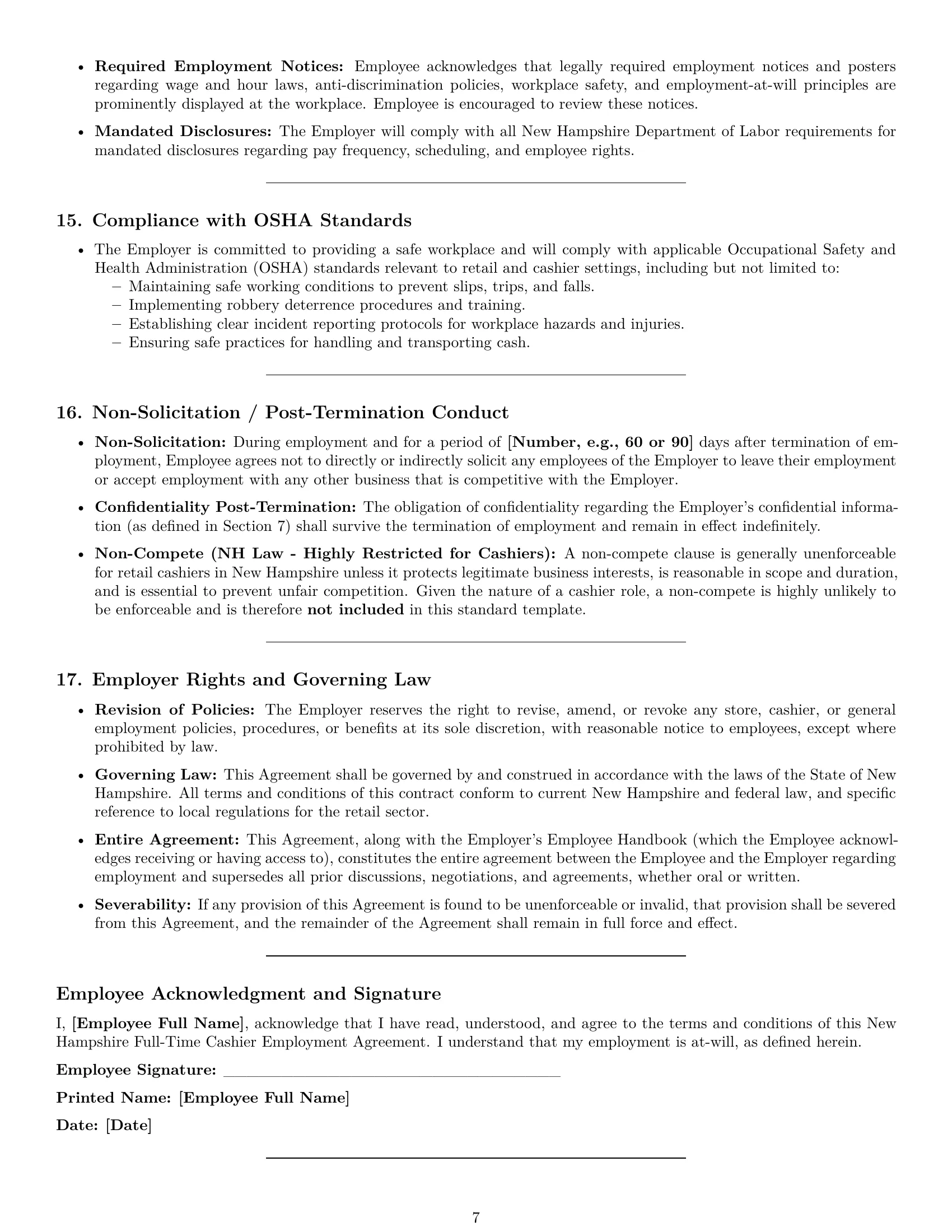 Preview page 7 of Pro New Hampshire cashier employment contract template