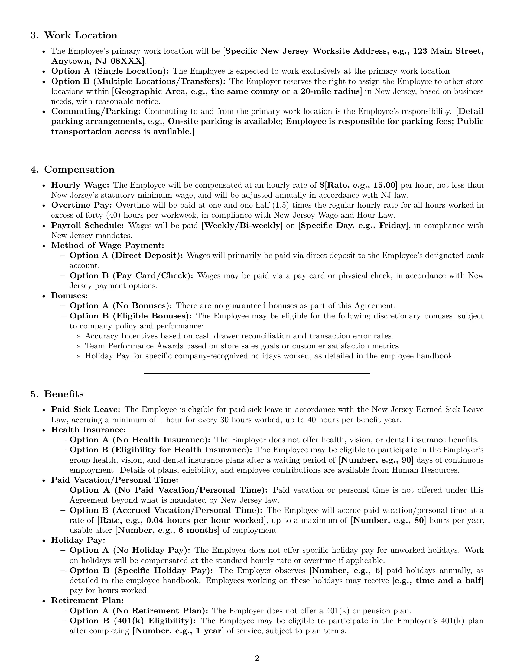 Preview page 2 of Pro New Jersey cashier employment contract template