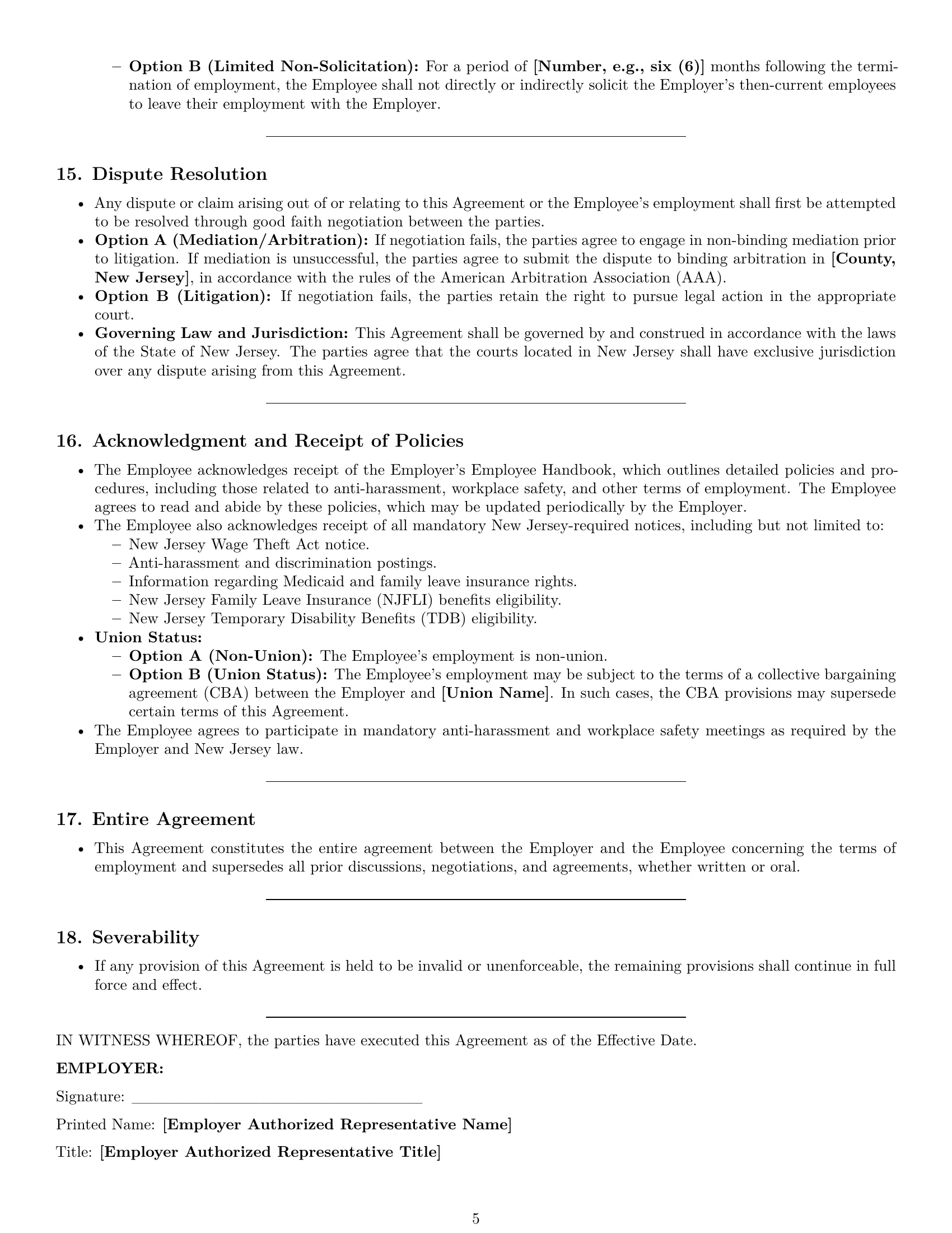Preview page 5 of Pro New Jersey cashier employment contract template