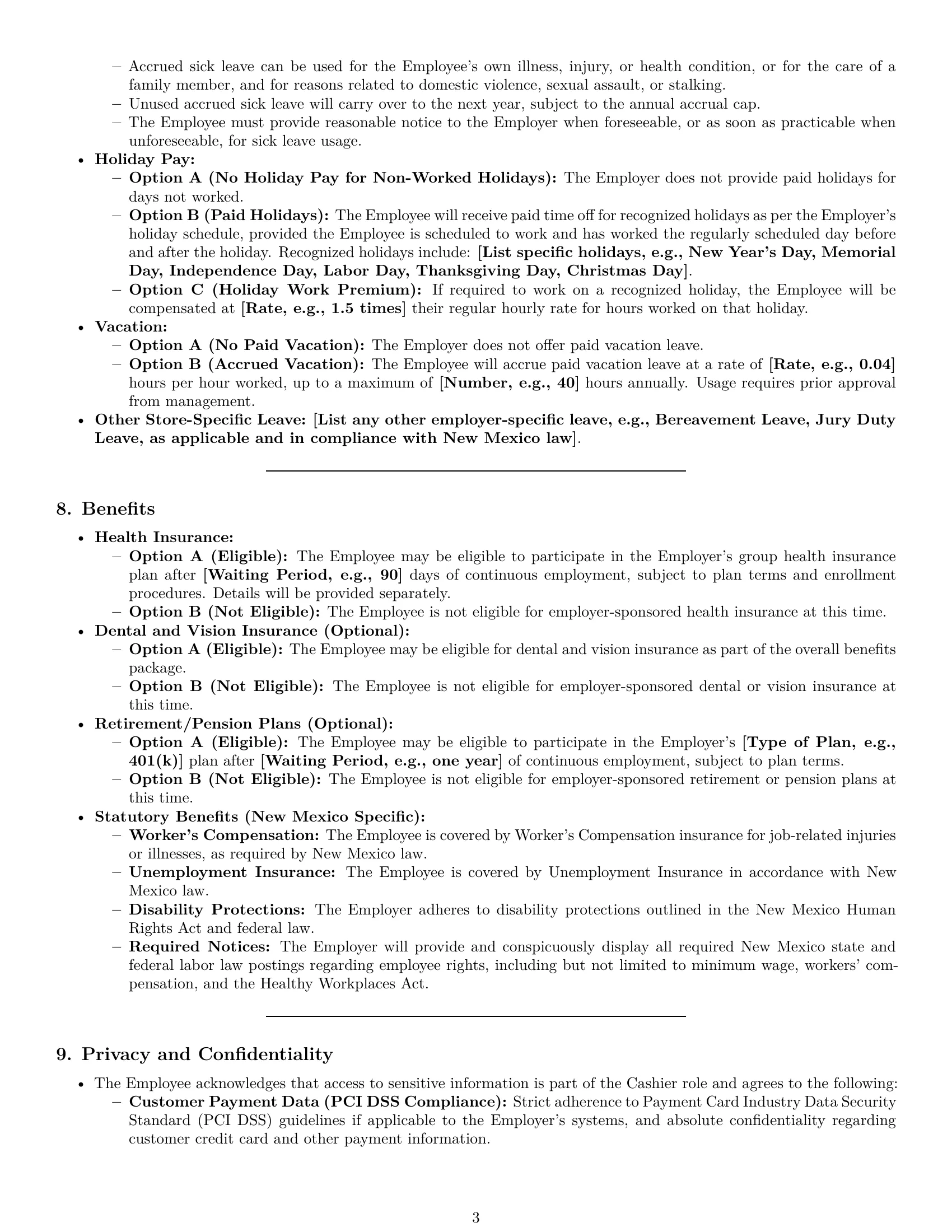 Preview page 3 of Pro New Mexico cashier employment contract template