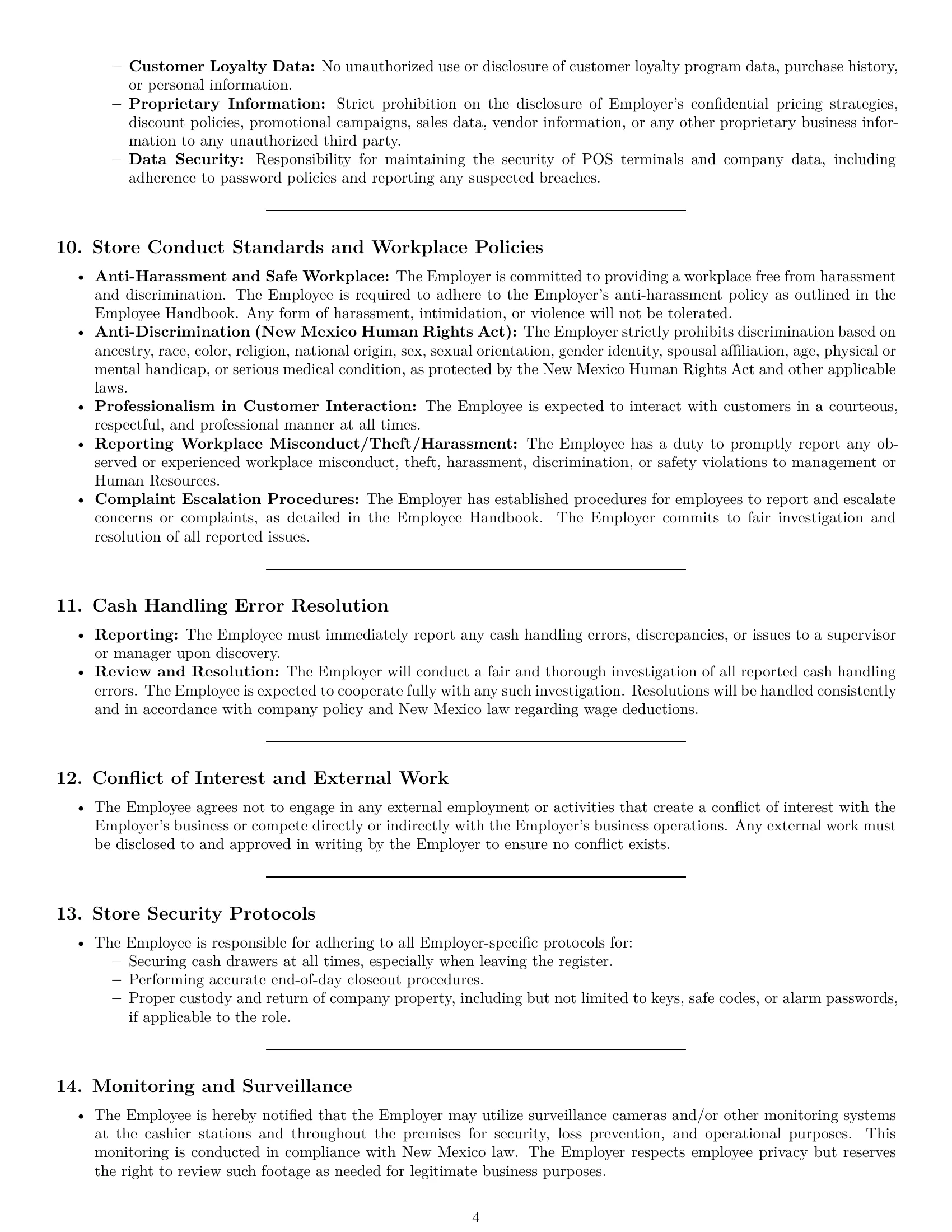 Preview page 4 of Pro New Mexico cashier employment contract template