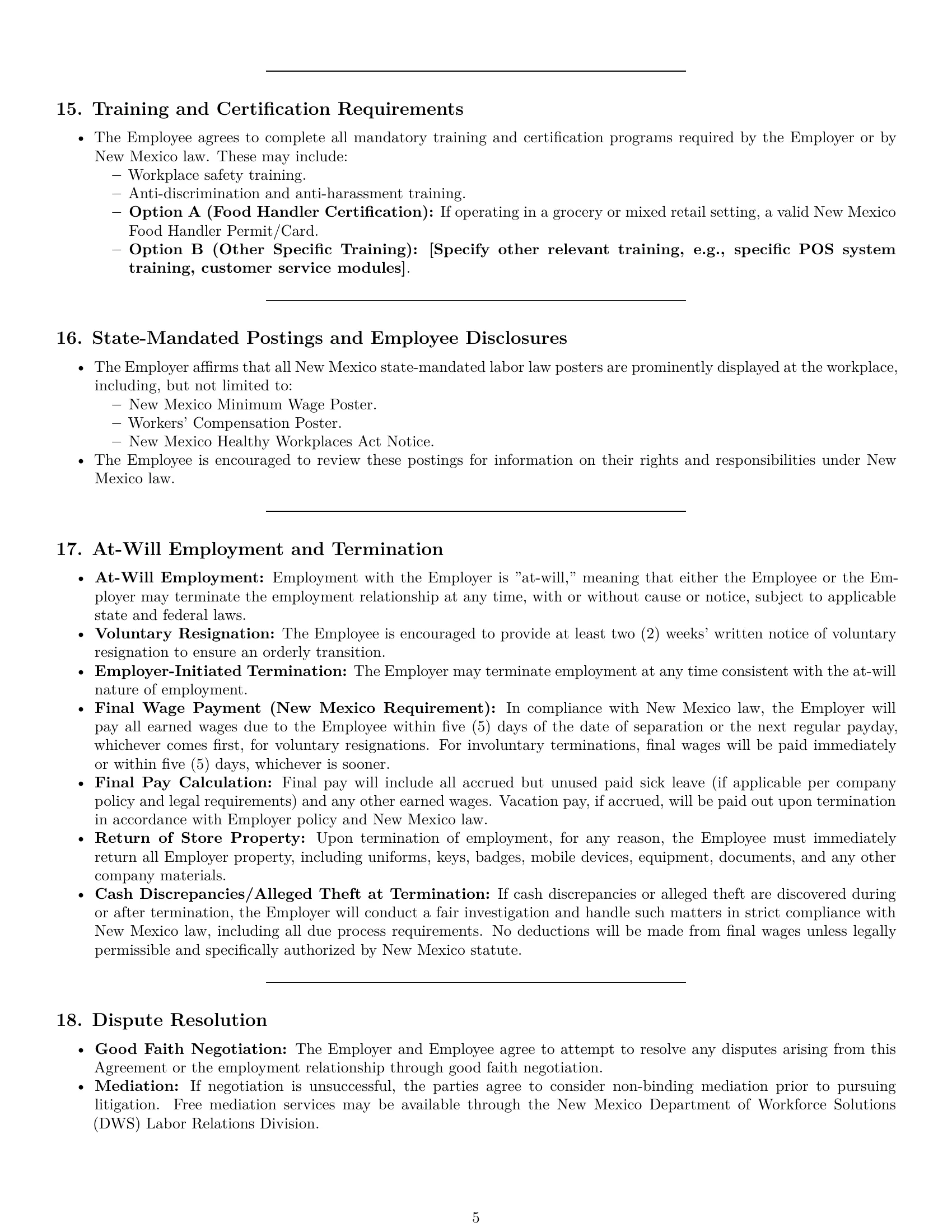 Preview page 5 of Pro New Mexico cashier employment contract template