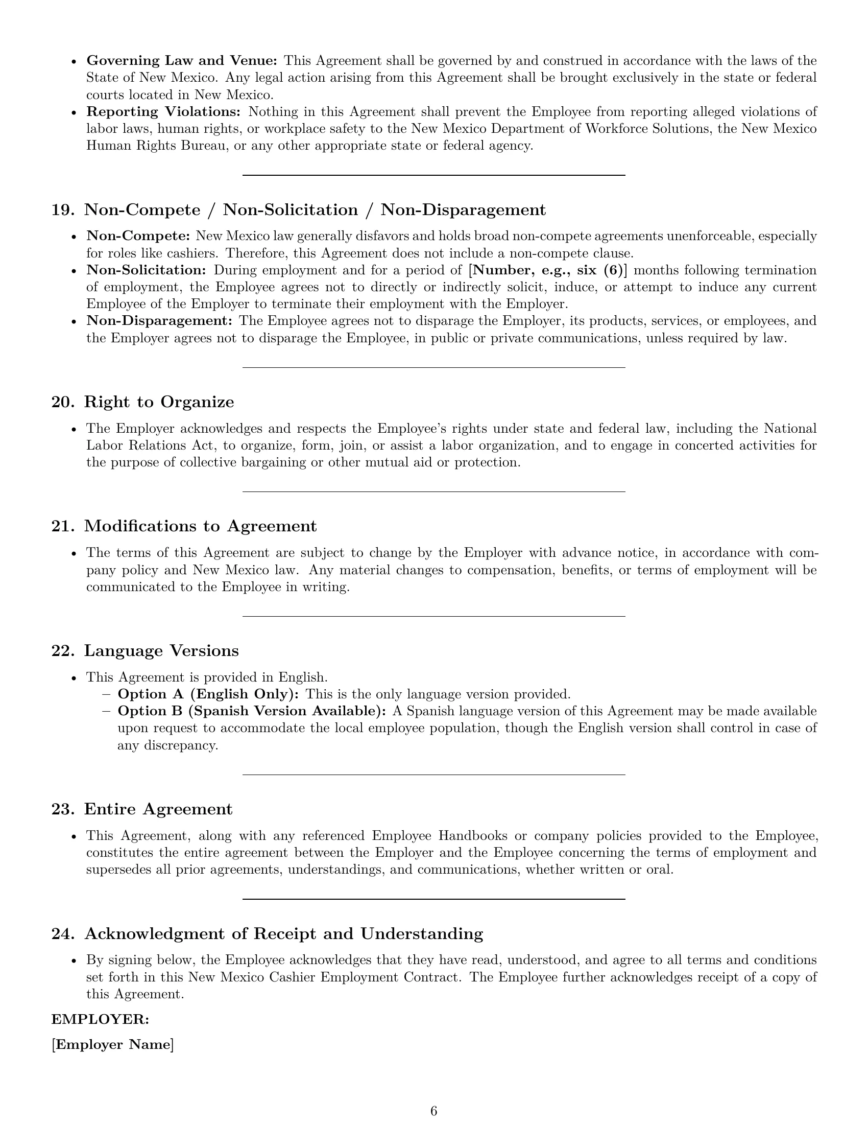 Preview page 6 of Pro New Mexico cashier employment contract template