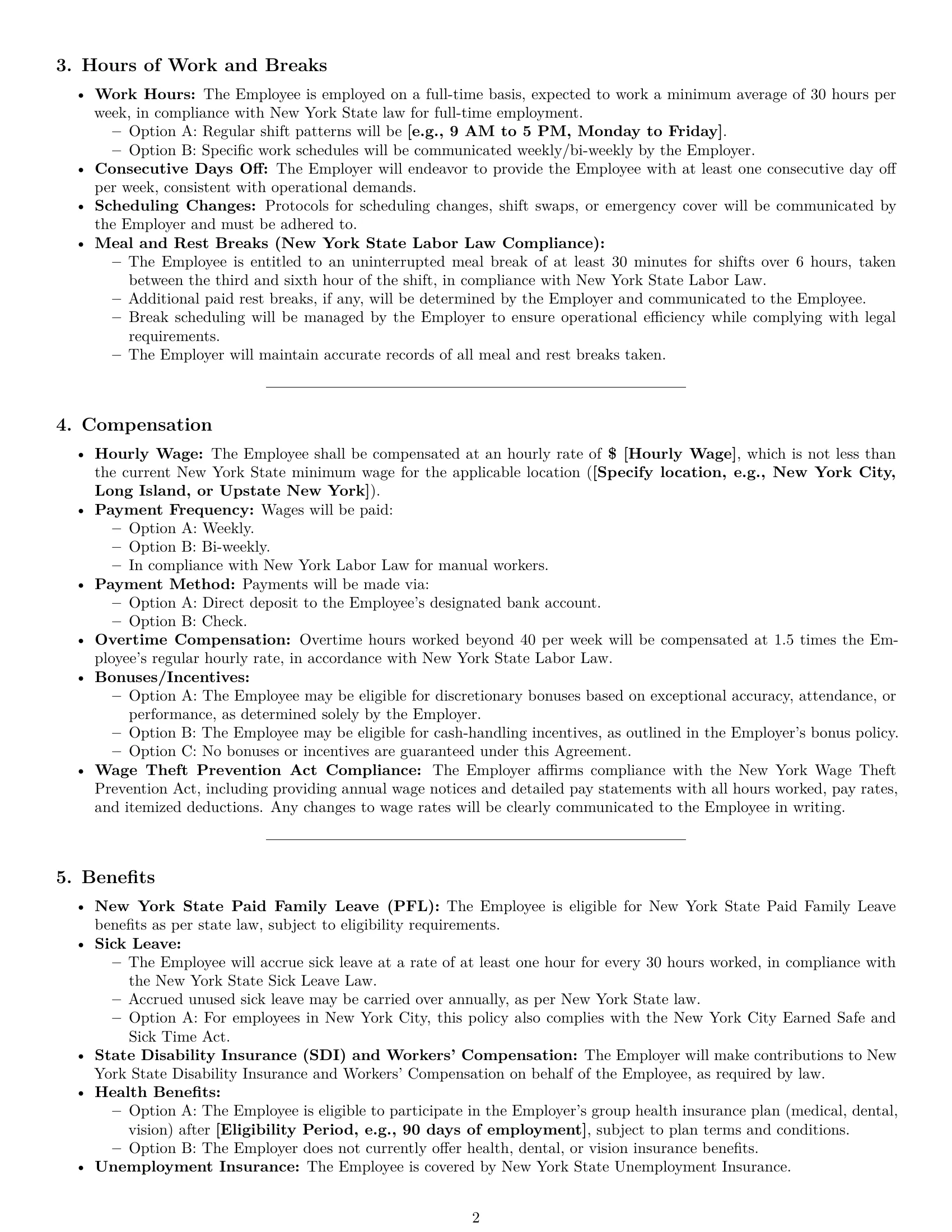 Preview page 2 of Pro New York cashier employment contract template