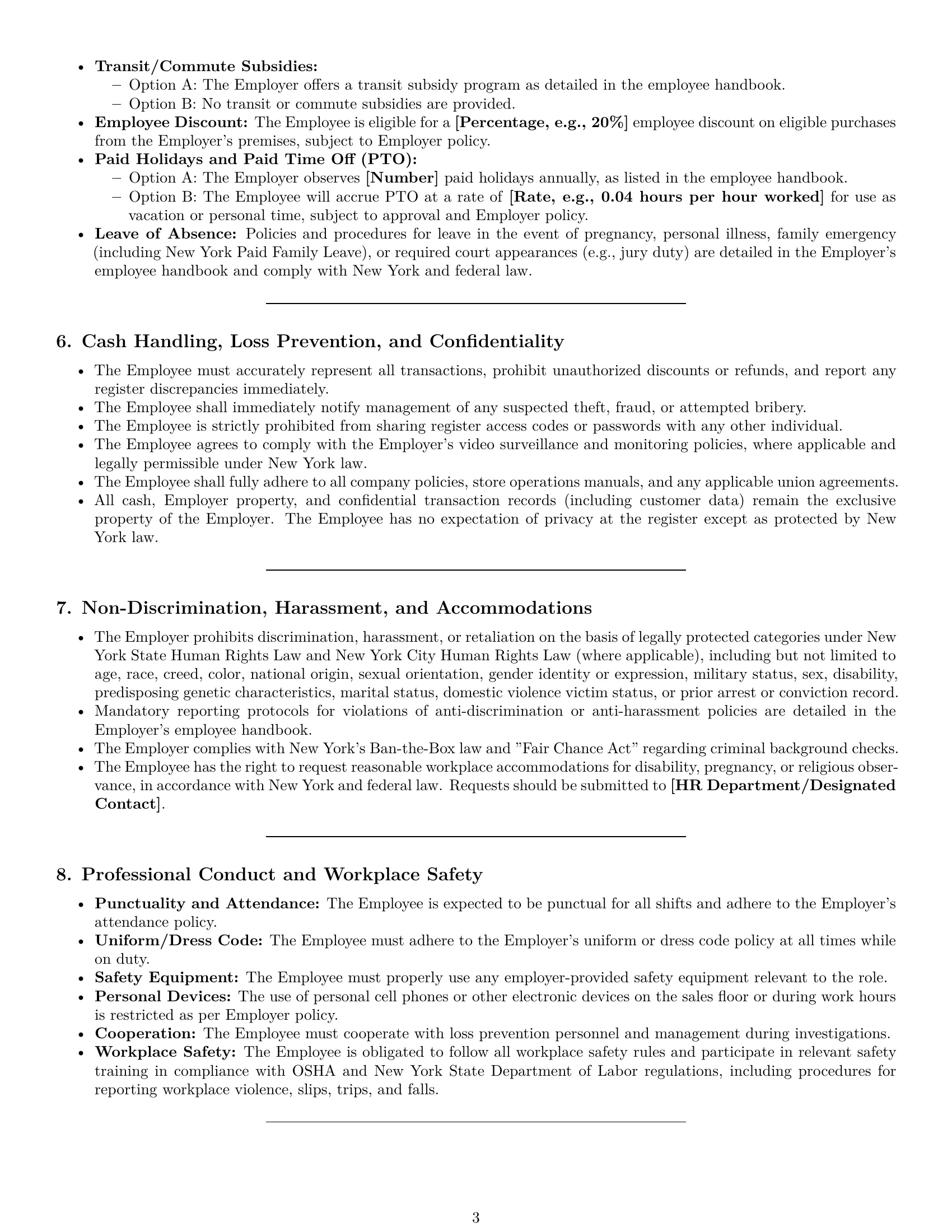 Preview page 3 of Pro New York cashier employment contract template