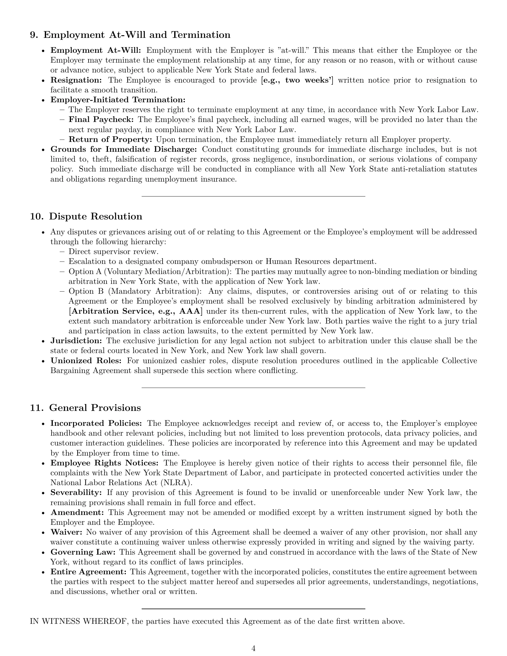 Preview page 4 of Pro New York cashier employment contract template