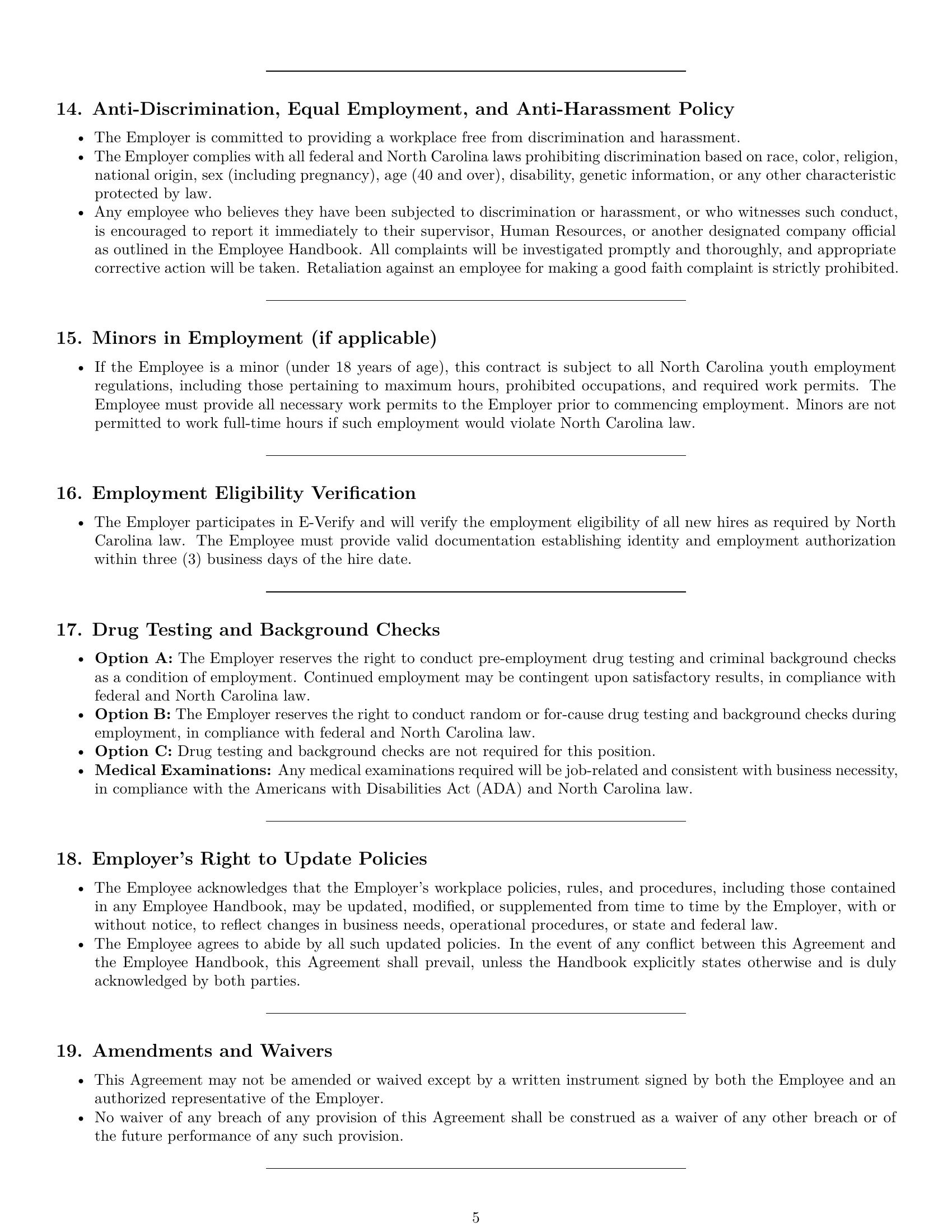 Preview page 5 of Pro North Carolina cashier employment contract template
