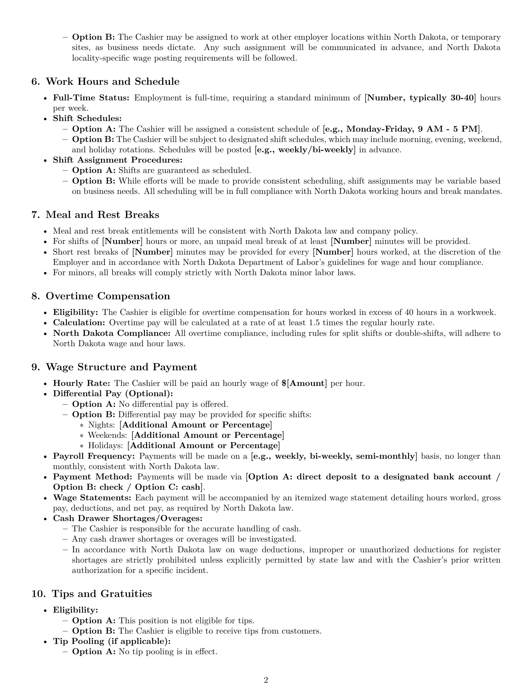 Preview page 2 of Pro North Dakota cashier employment contract template