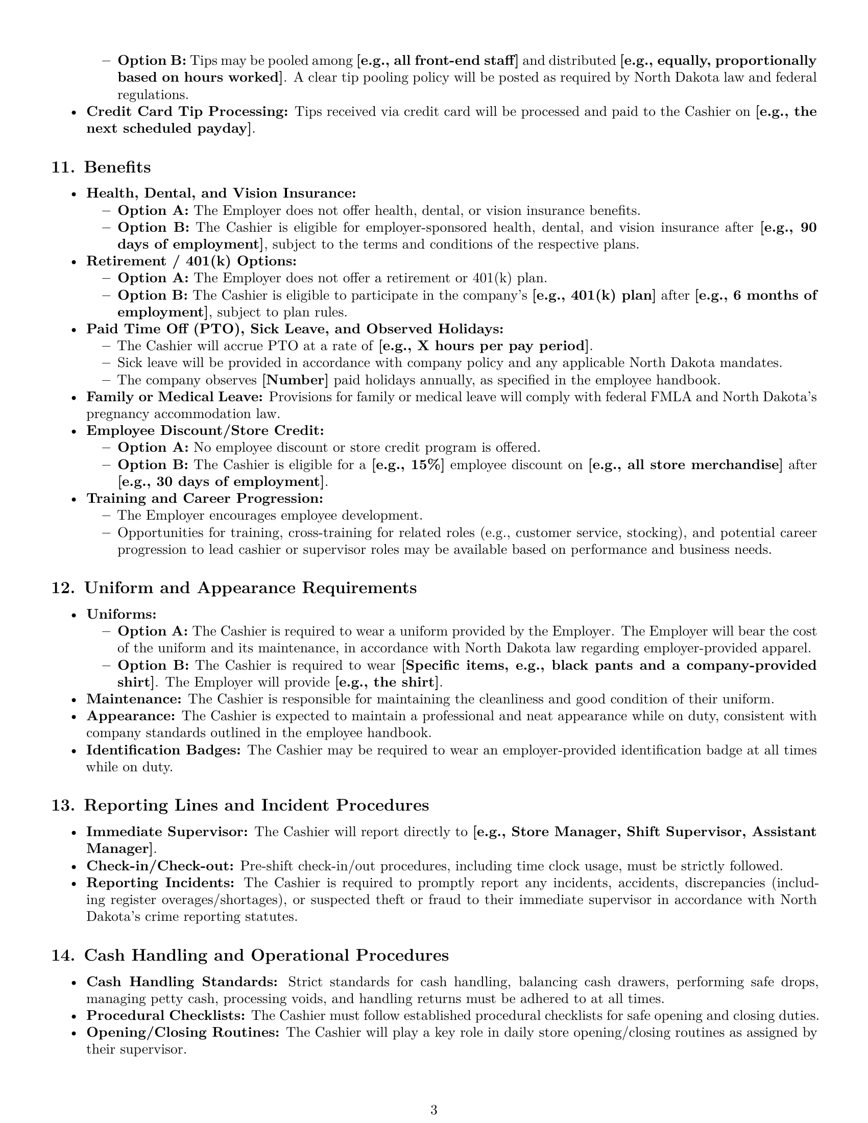 Preview page 3 of Pro North Dakota cashier employment contract template