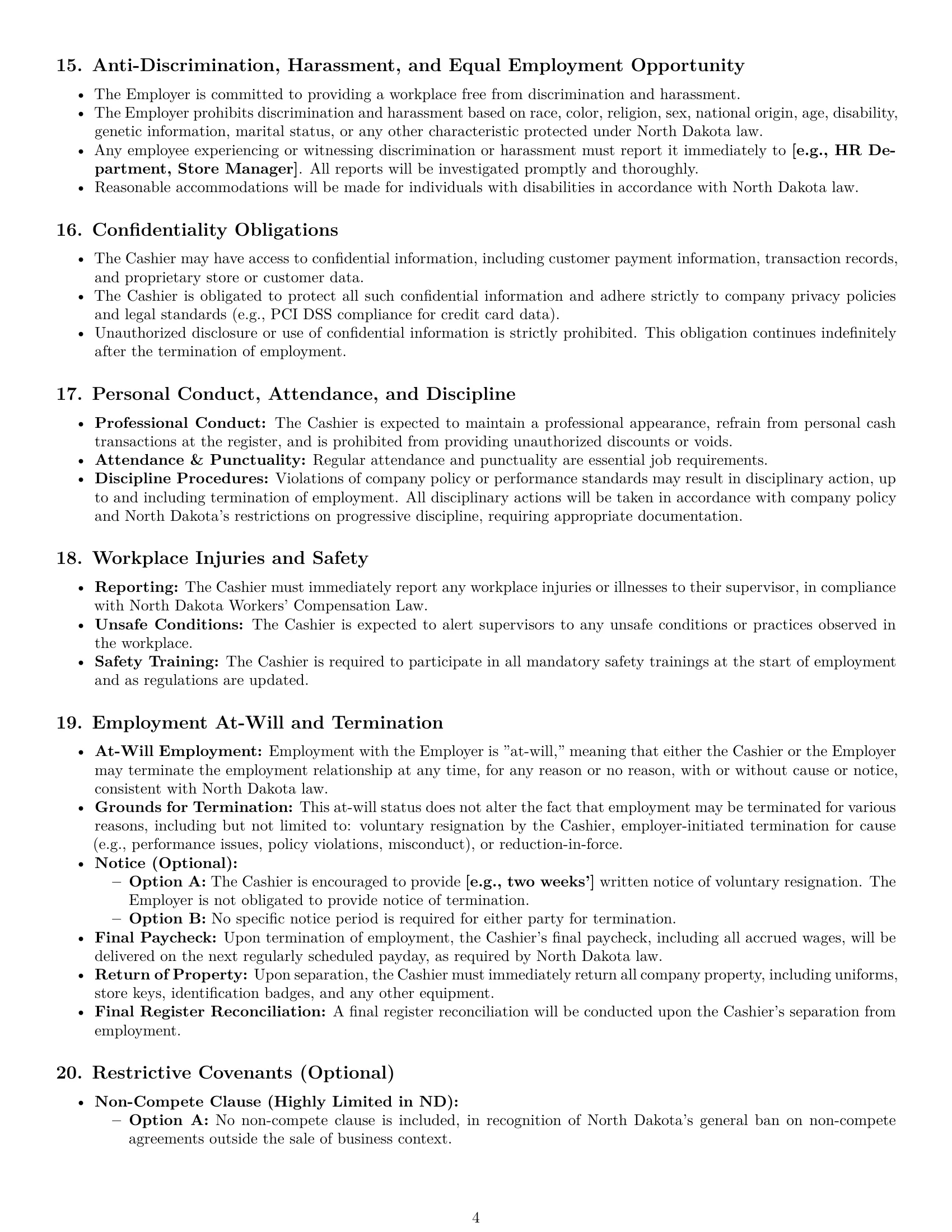 Preview page 4 of Pro North Dakota cashier employment contract template