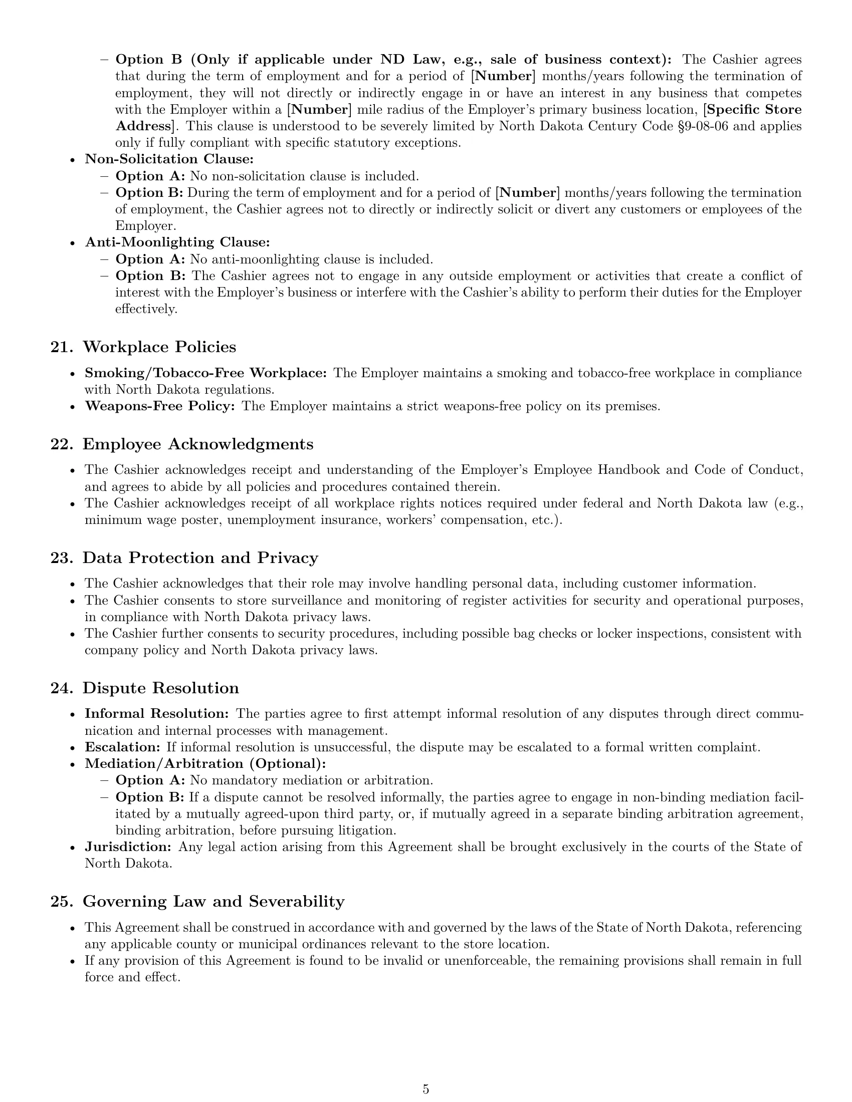 Preview page 5 of Pro North Dakota cashier employment contract template