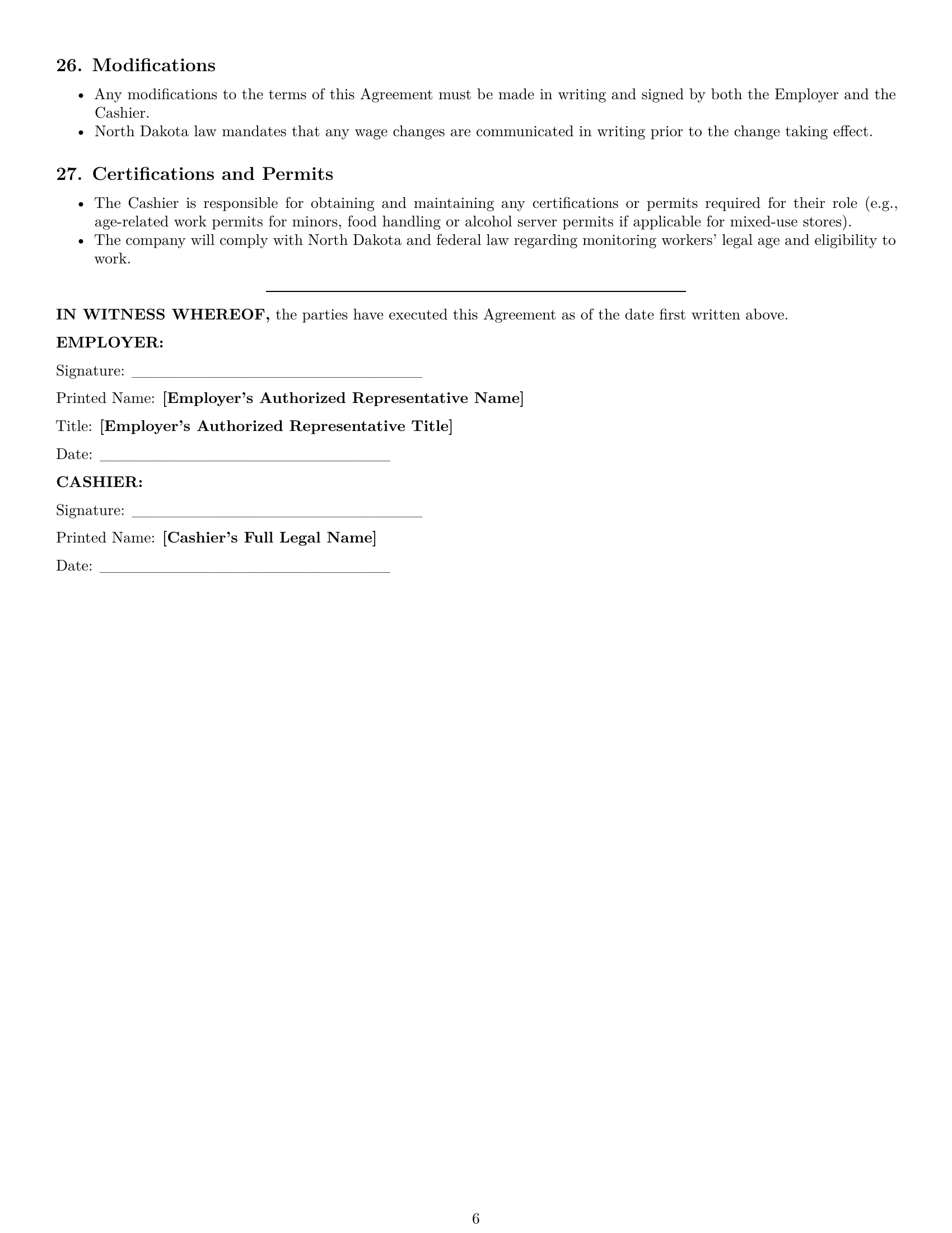 Preview page 6 of Pro North Dakota cashier employment contract template