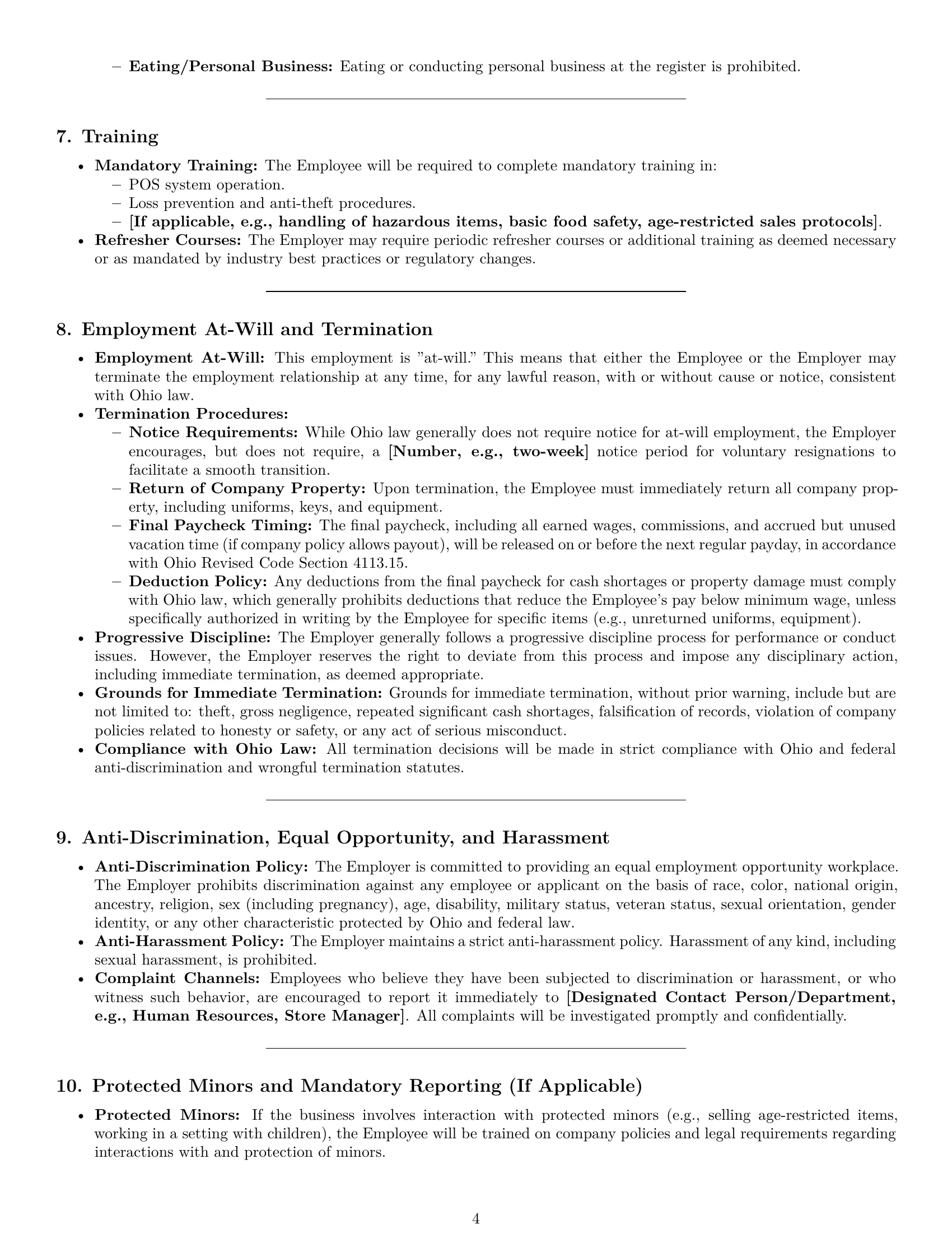 Preview page 4 of Pro Ohio cashier employment contract template