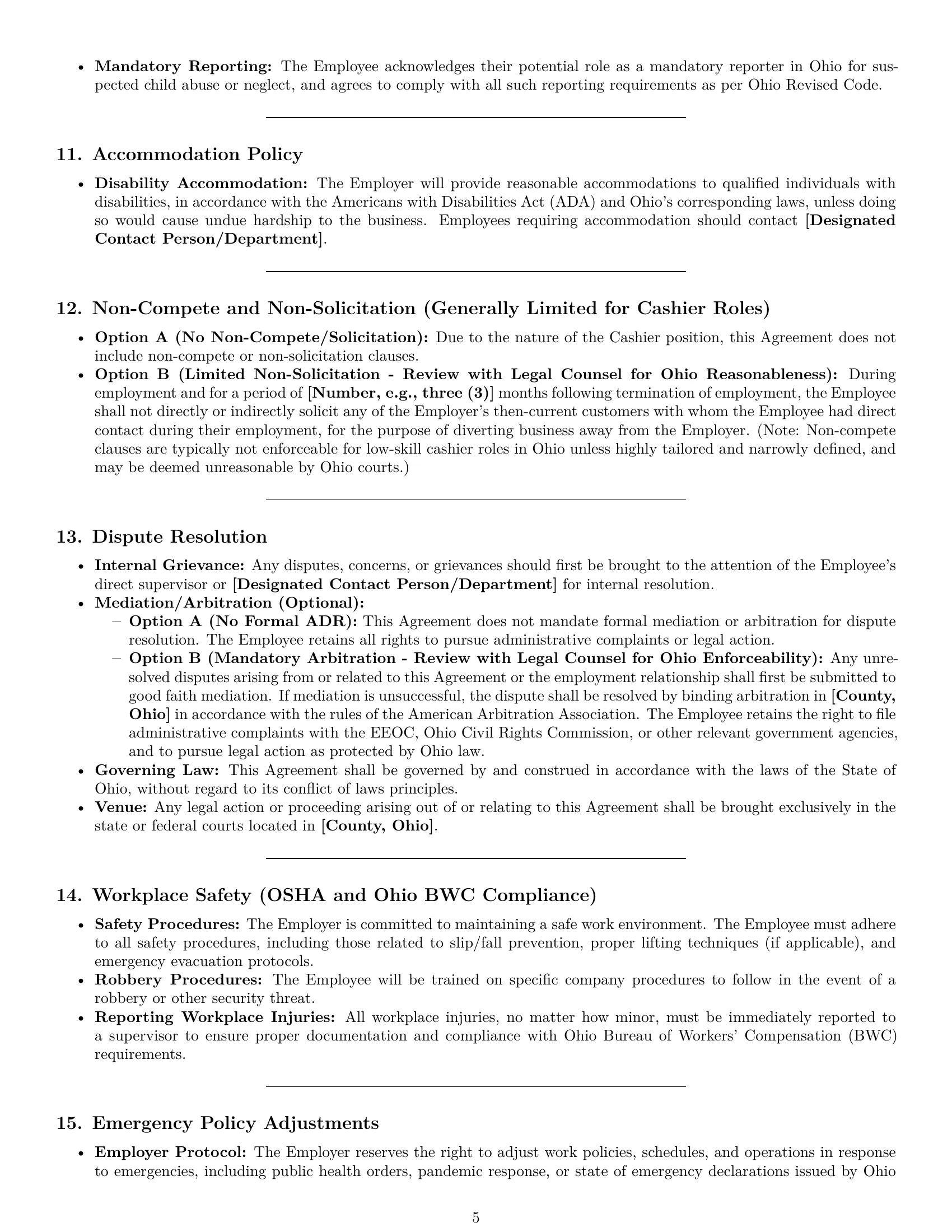Preview page 5 of Pro Ohio cashier employment contract template