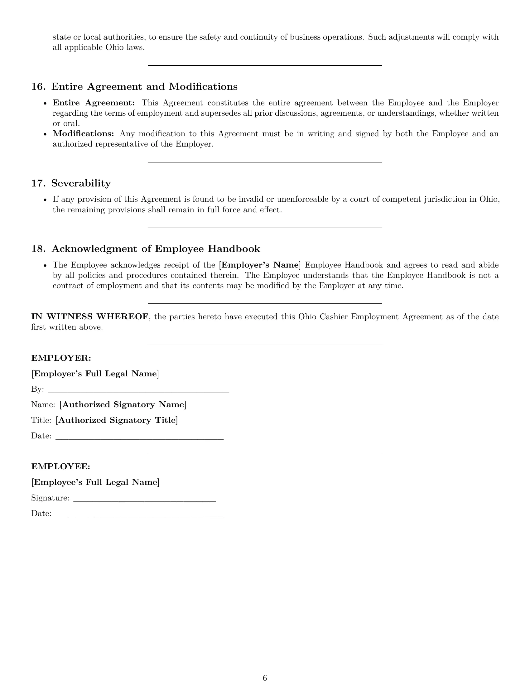 Preview page 6 of Pro Ohio cashier employment contract template