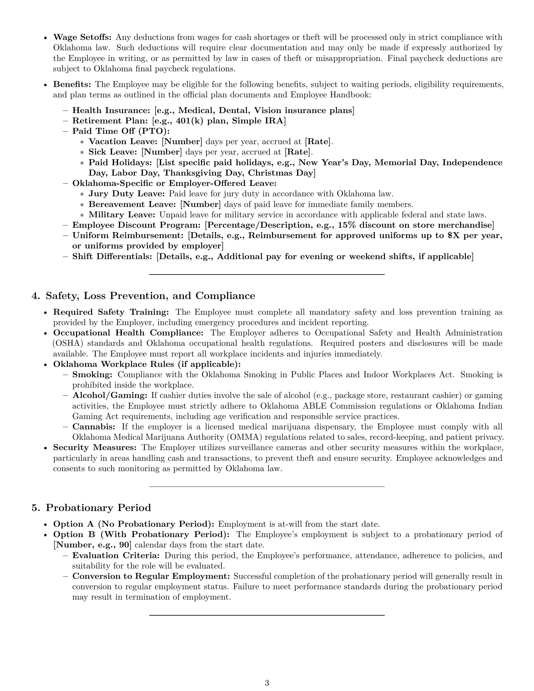 Preview page 3 of Pro Oklahoma cashier employment contract template