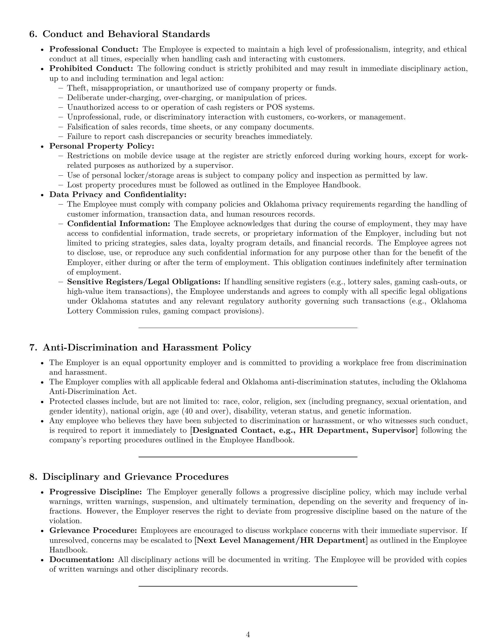 Preview page 4 of Pro Oklahoma cashier employment contract template