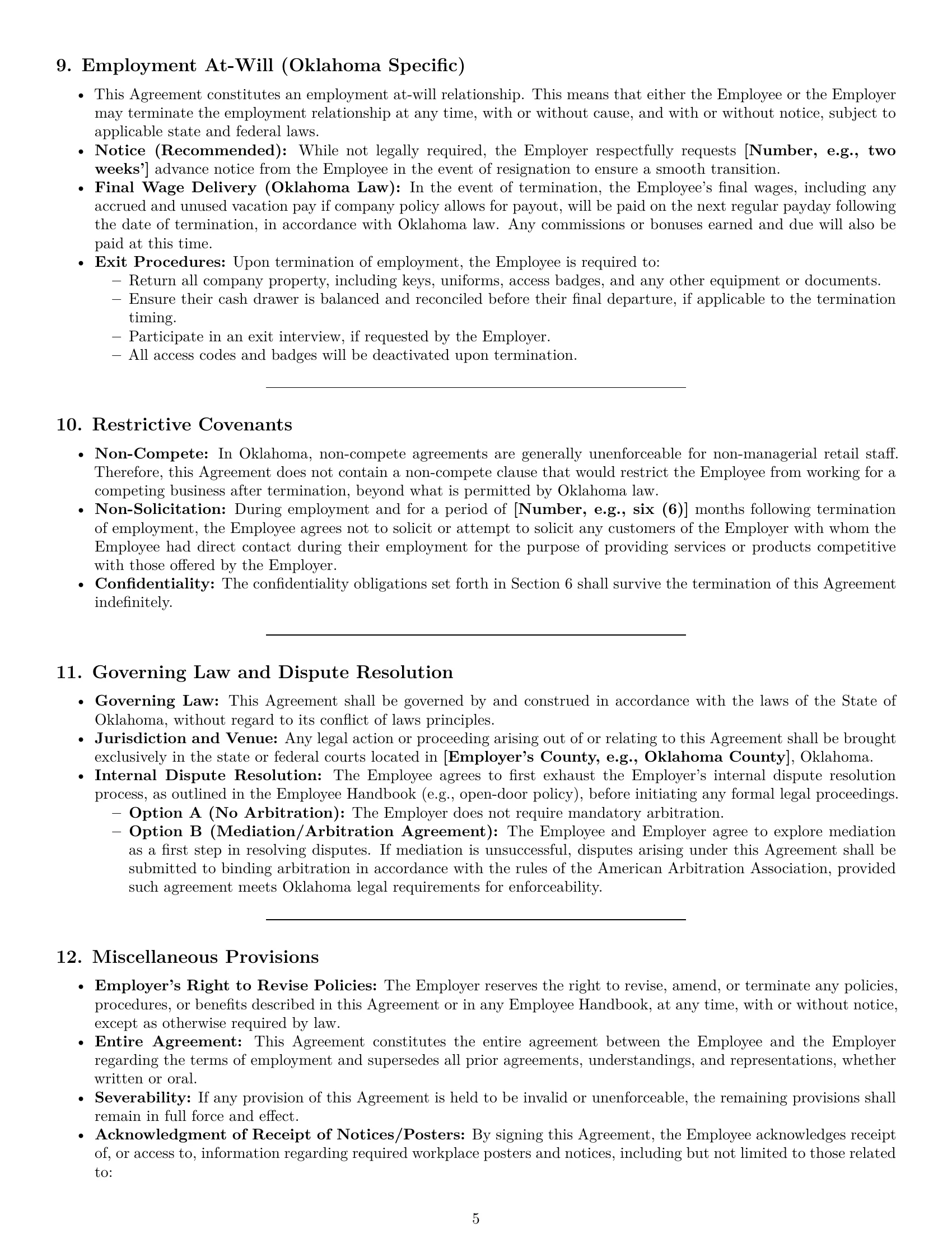 Preview page 5 of Pro Oklahoma cashier employment contract template