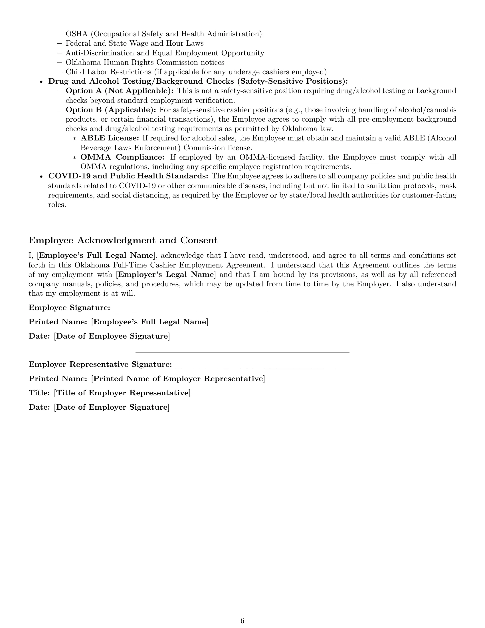 Preview page 6 of Pro Oklahoma cashier employment contract template