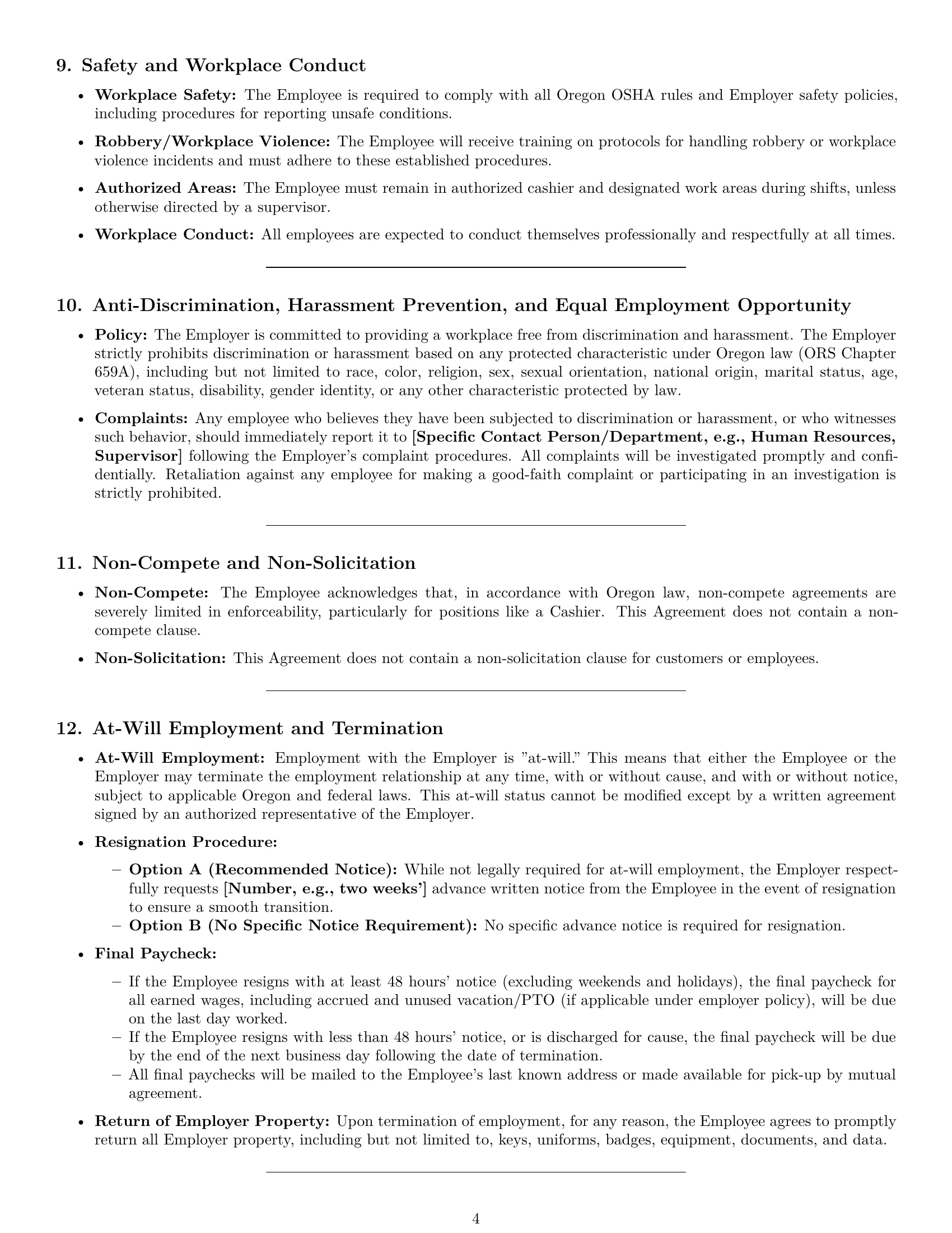 Preview page 4 of Pro Oregon cashier employment contract template