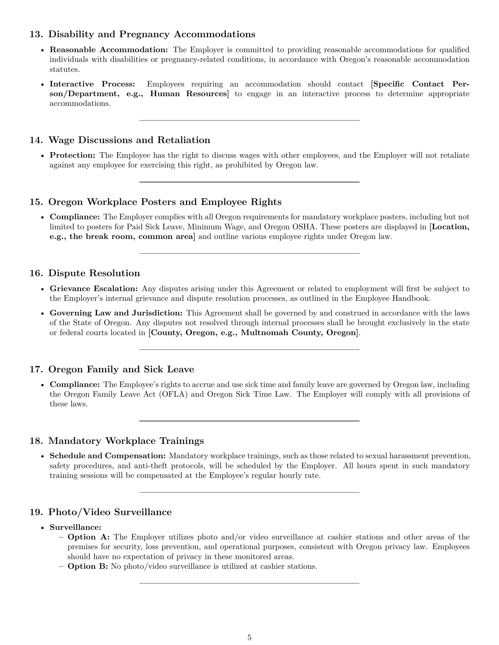 Preview page 5 of Pro Oregon cashier employment contract template
