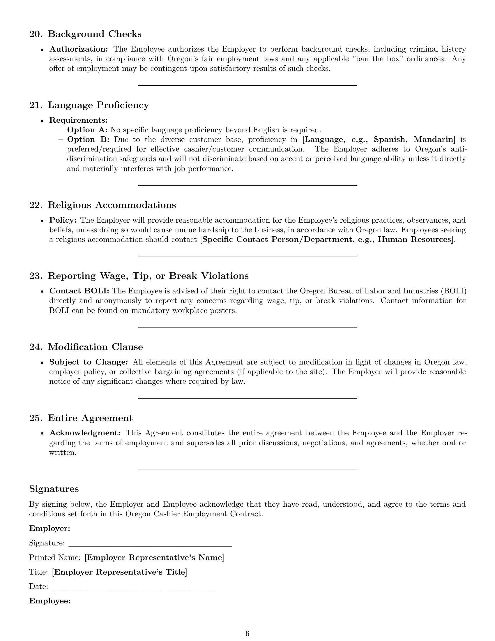 Preview page 6 of Pro Oregon cashier employment contract template