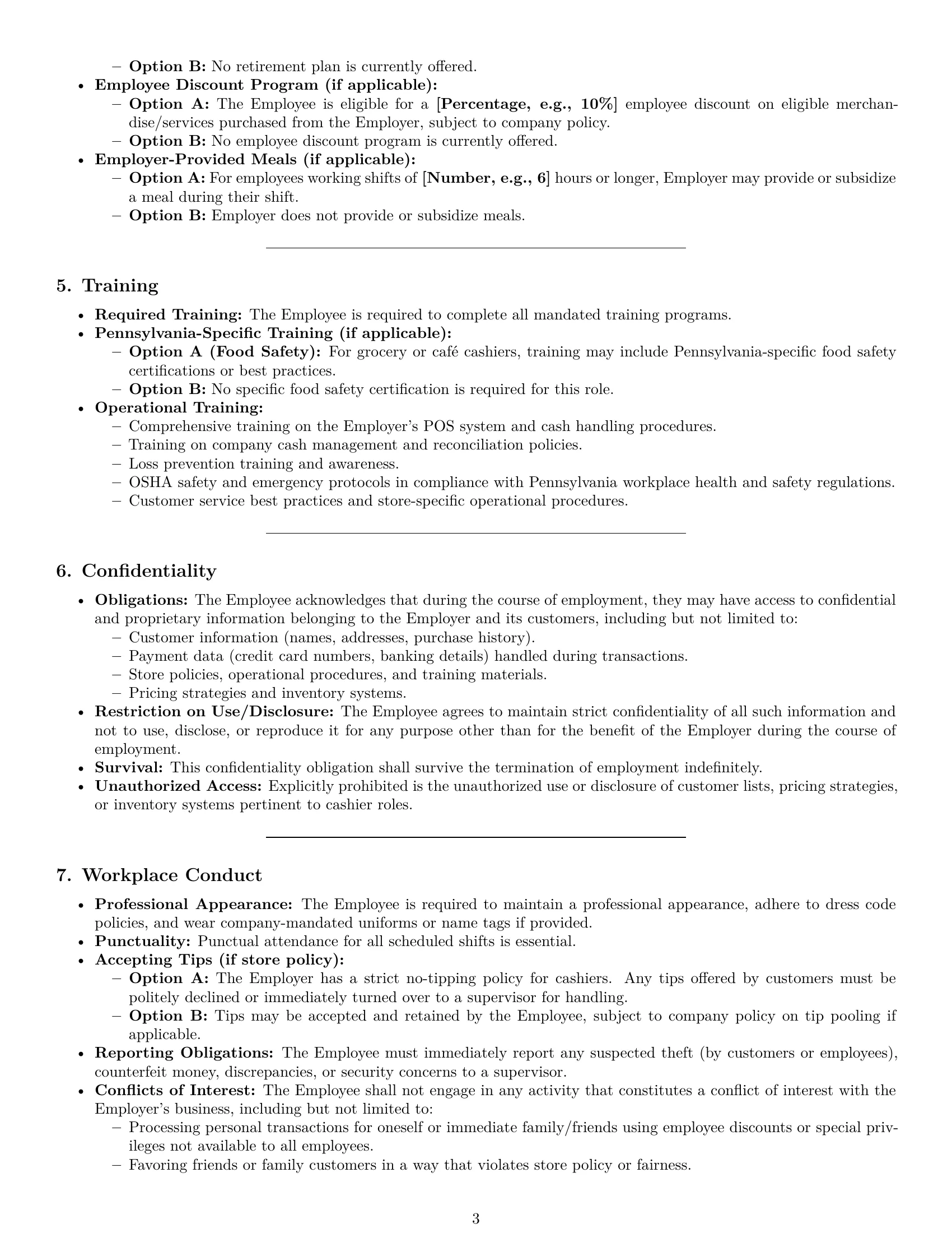 Preview page 3 of Pro Pennsylvania cashier employment contract template