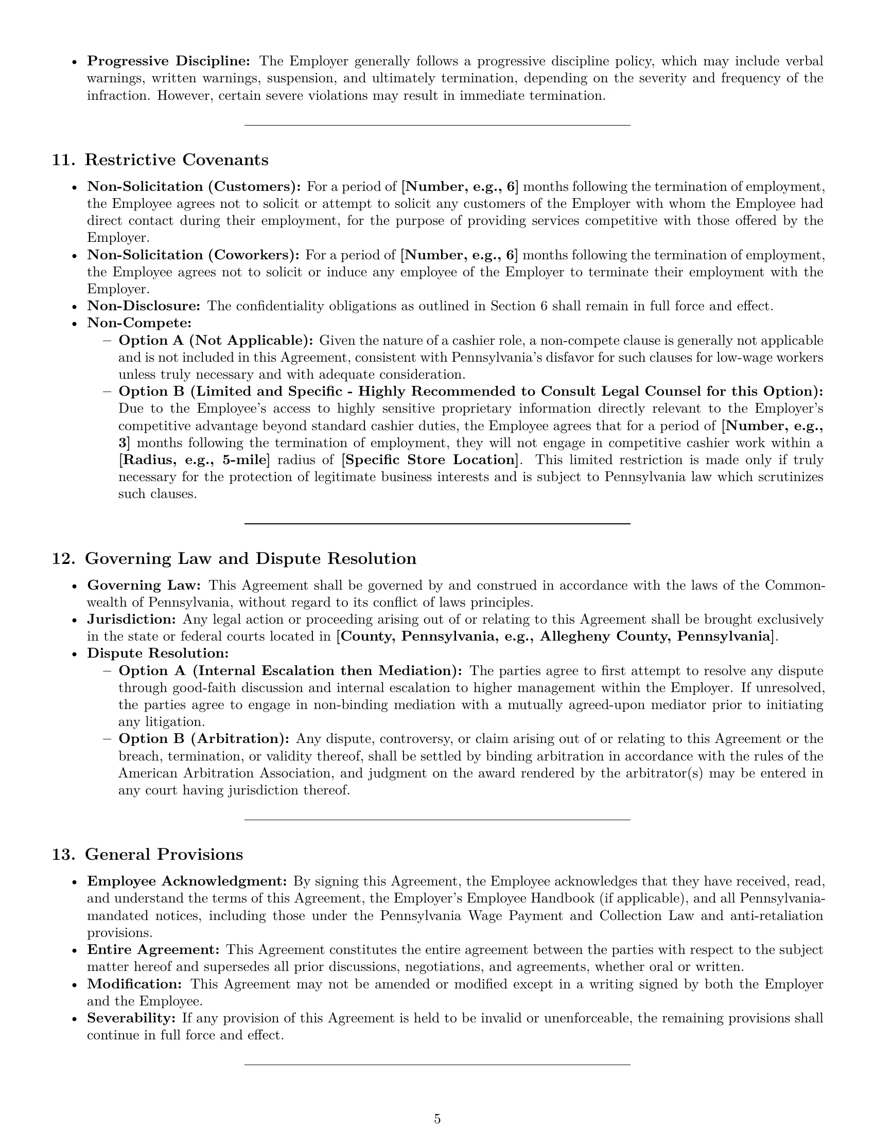 Preview page 5 of Pro Pennsylvania cashier employment contract template
