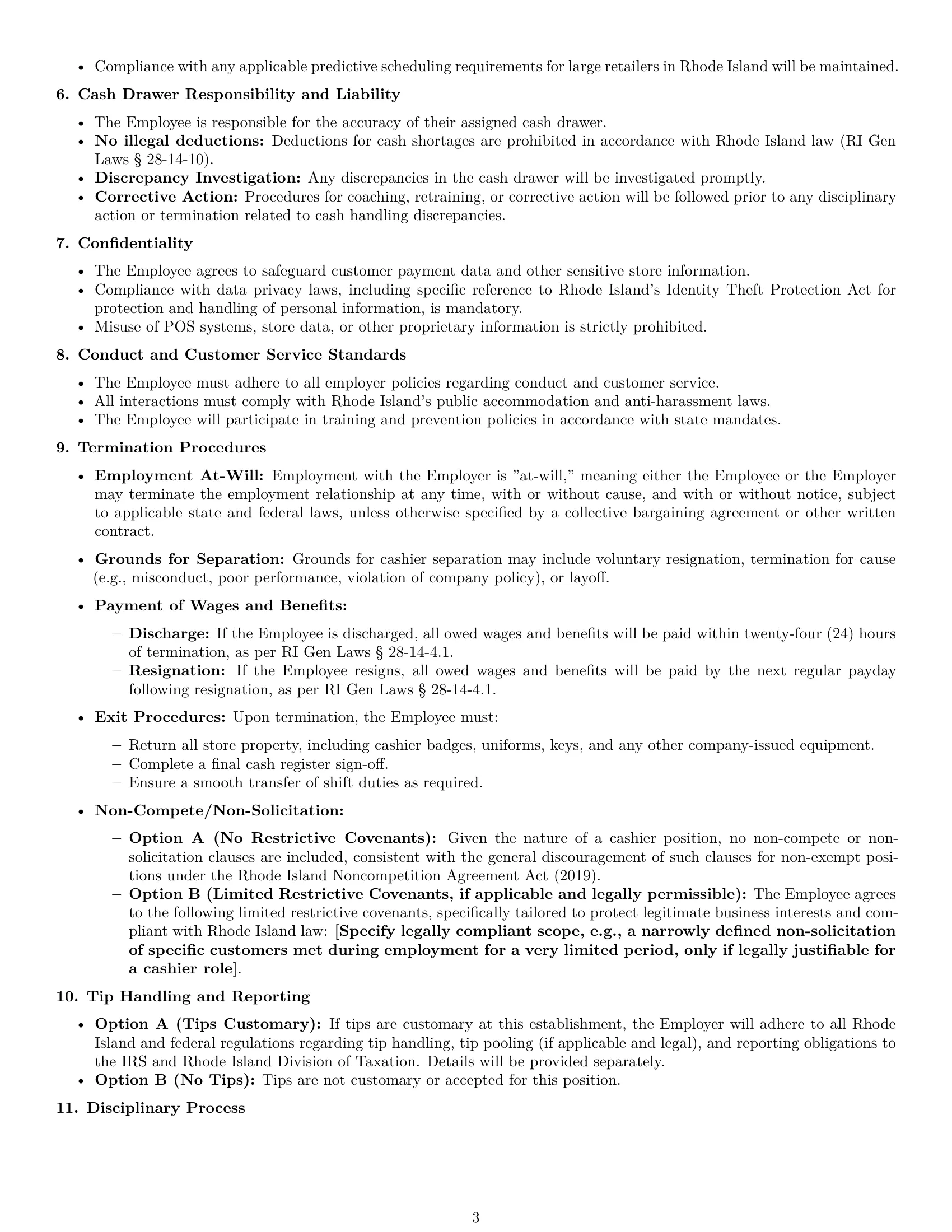 Preview page 3 of Pro Rhode Island cashier employment contract template