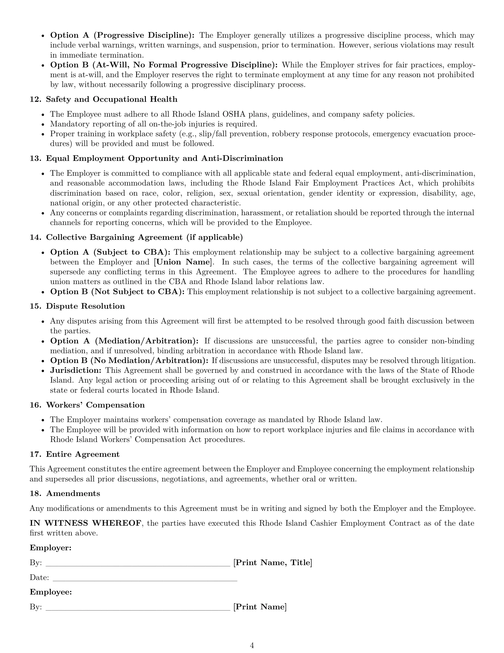 Preview page 4 of Pro Rhode Island cashier employment contract template