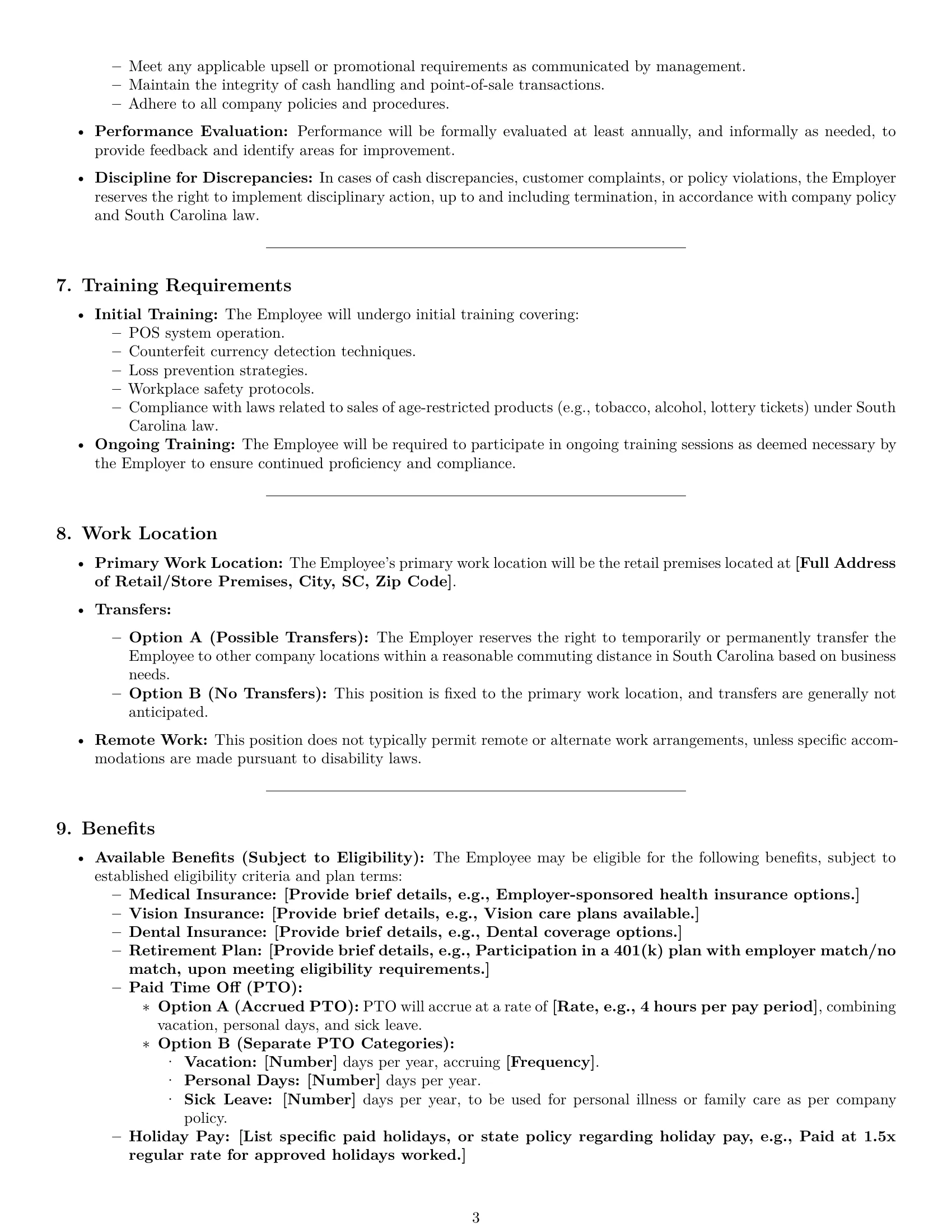 Preview page 3 of Pro South Carolina cashier employment contract template
