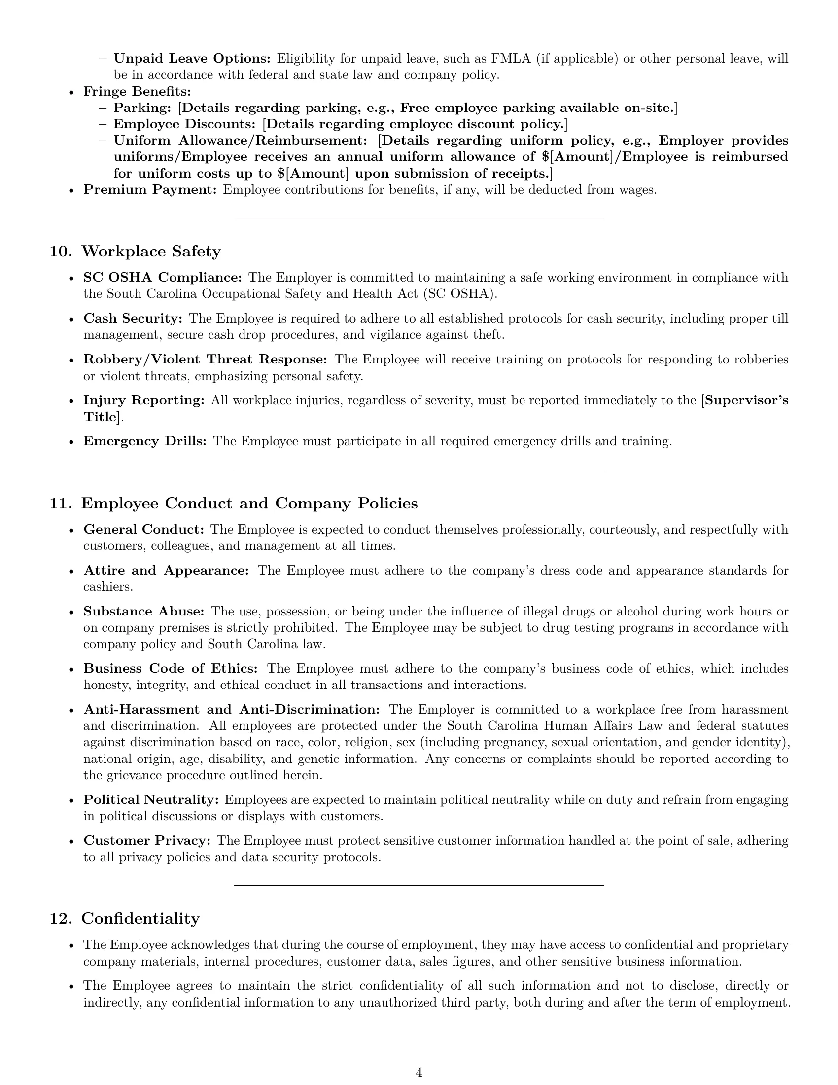 Preview page 4 of Pro South Carolina cashier employment contract template