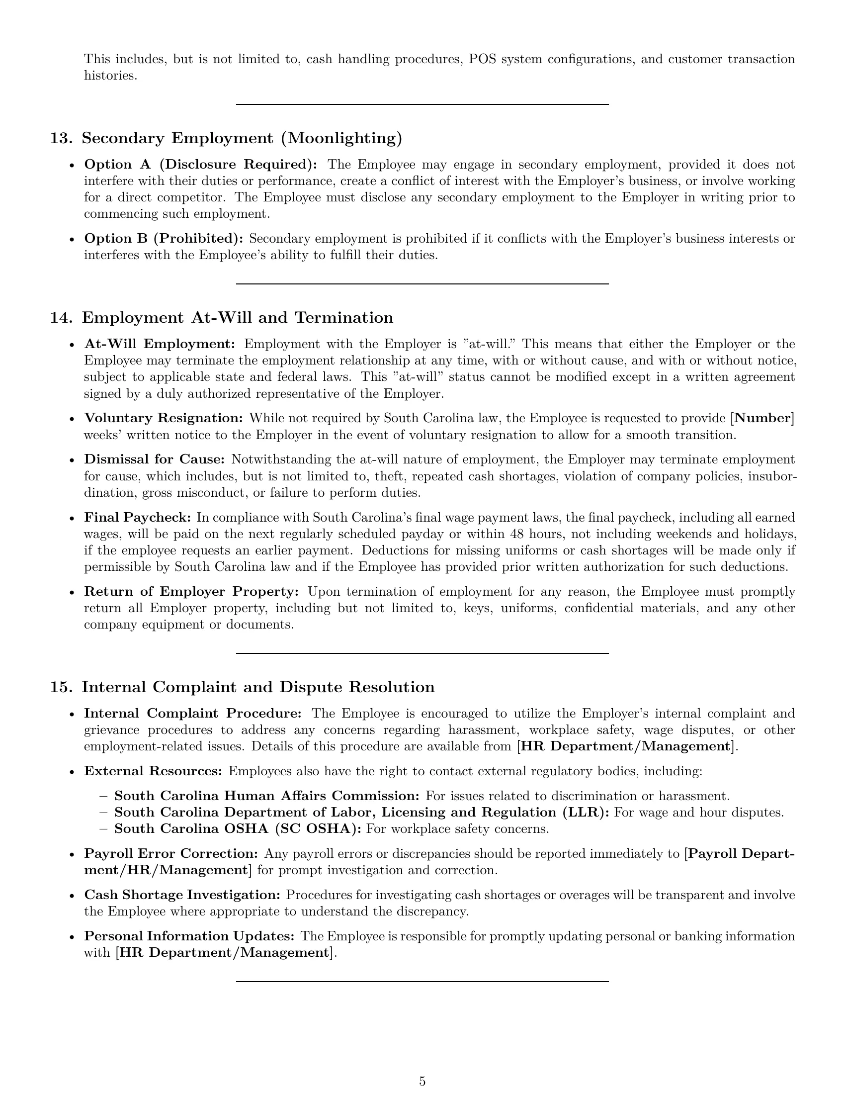 Preview page 5 of Pro South Carolina cashier employment contract template