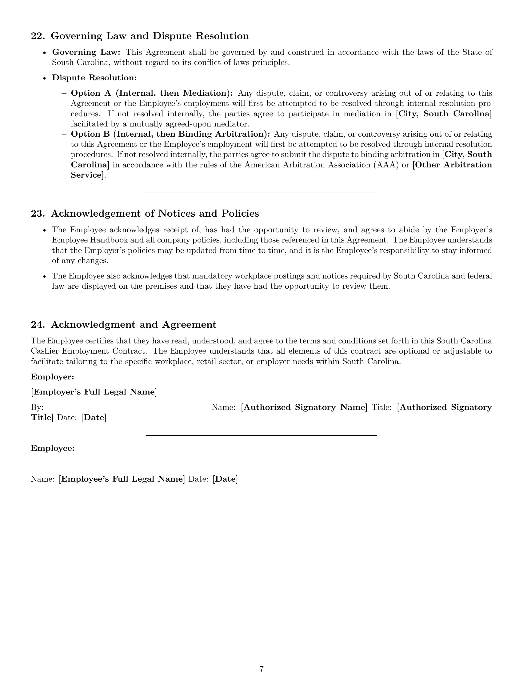 Preview page 7 of Pro South Carolina cashier employment contract template