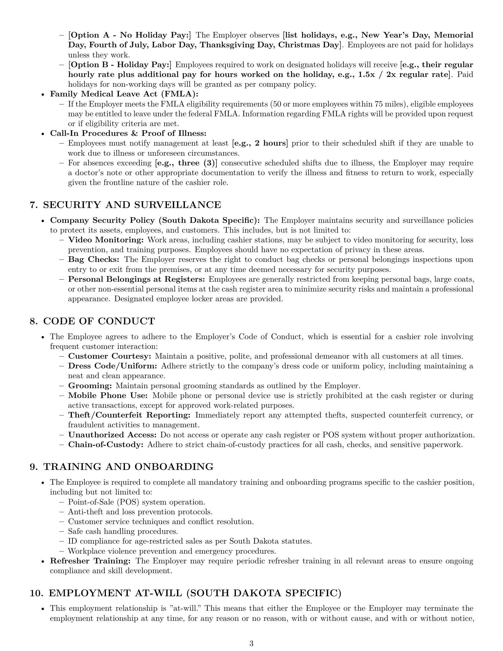 Preview page 3 of Pro South Dakota cashier employment contract template
