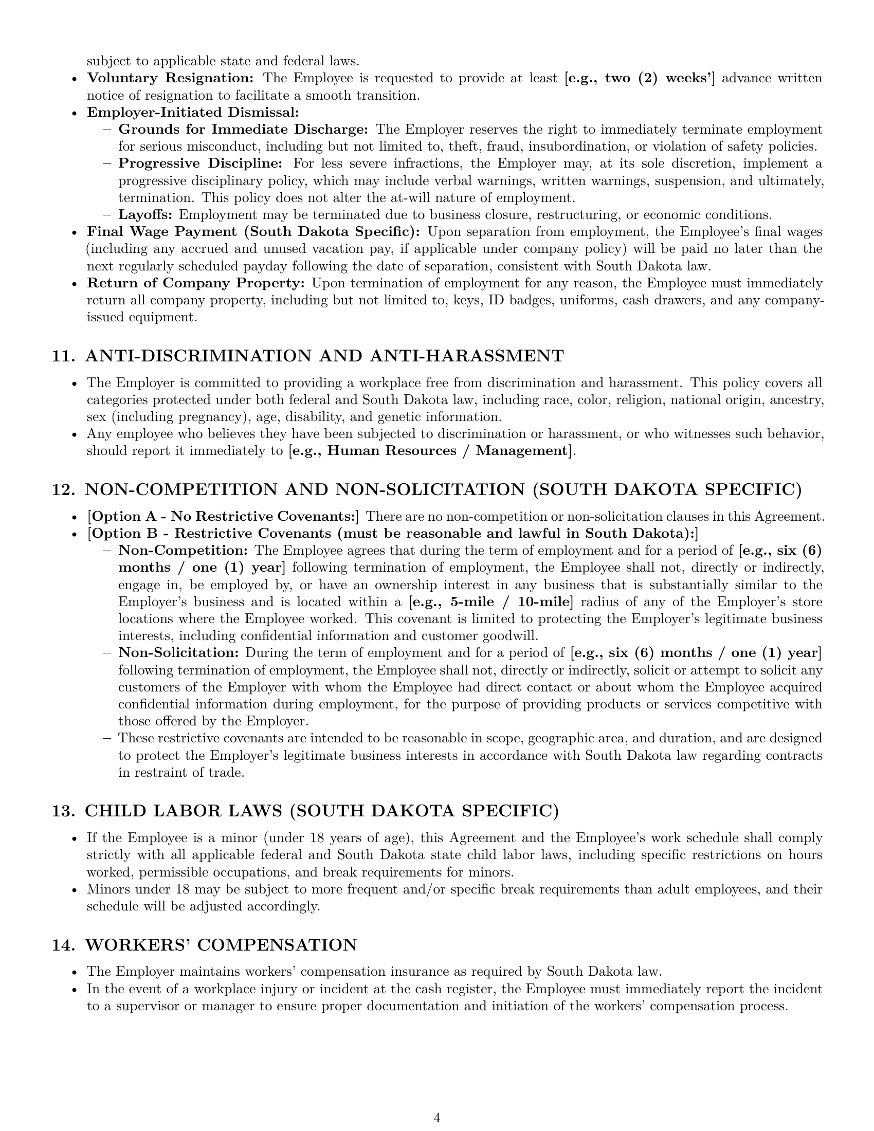 Preview page 4 of Pro South Dakota cashier employment contract template