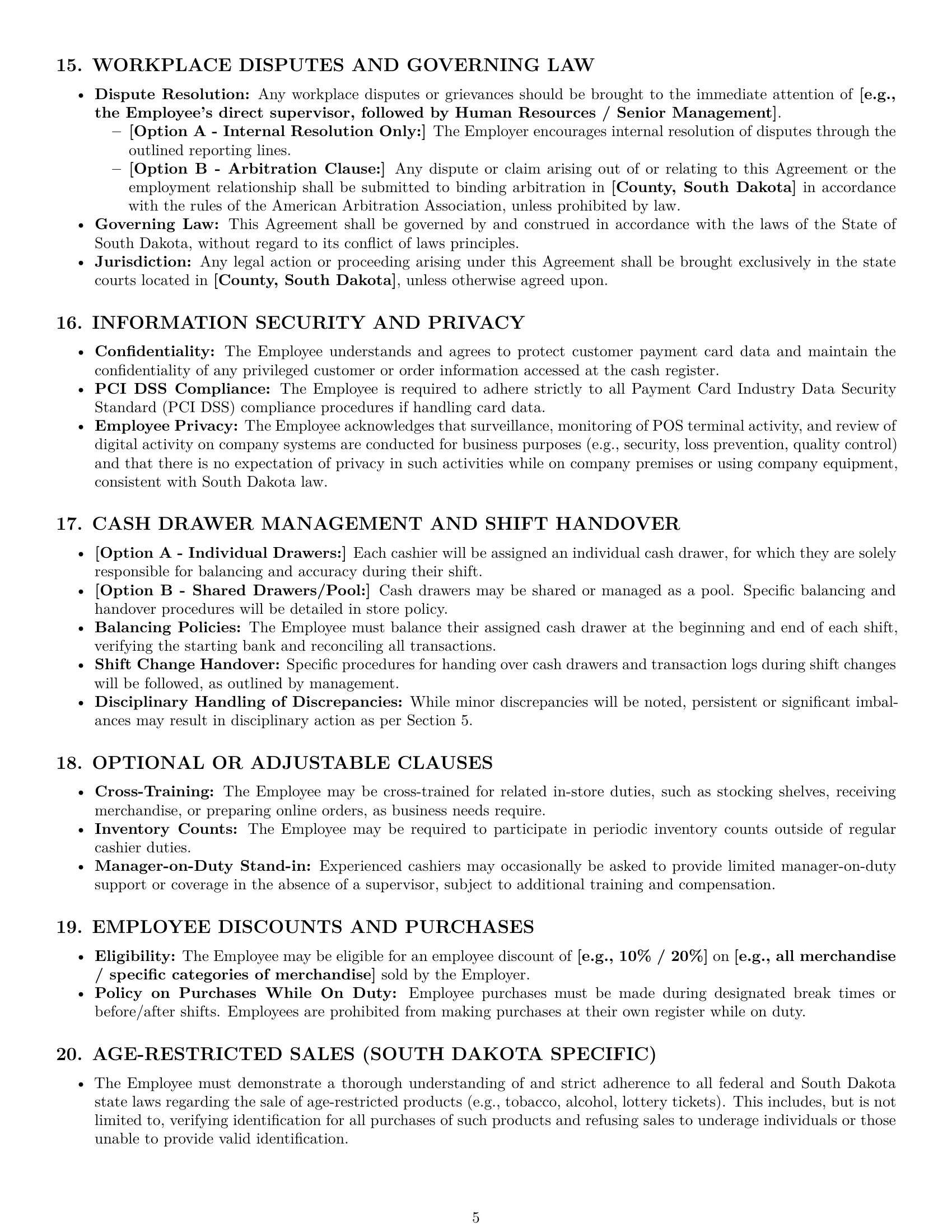 Preview page 5 of Pro South Dakota cashier employment contract template