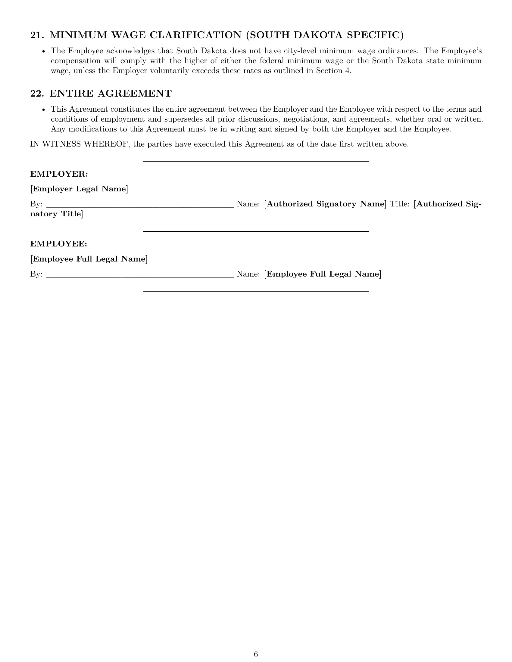 Preview page 6 of Pro South Dakota cashier employment contract template