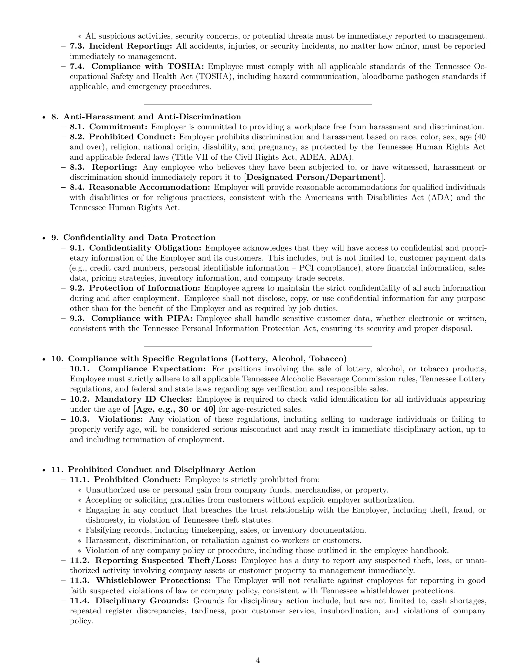 Preview page 4 of Pro Tennessee cashier employment contract template