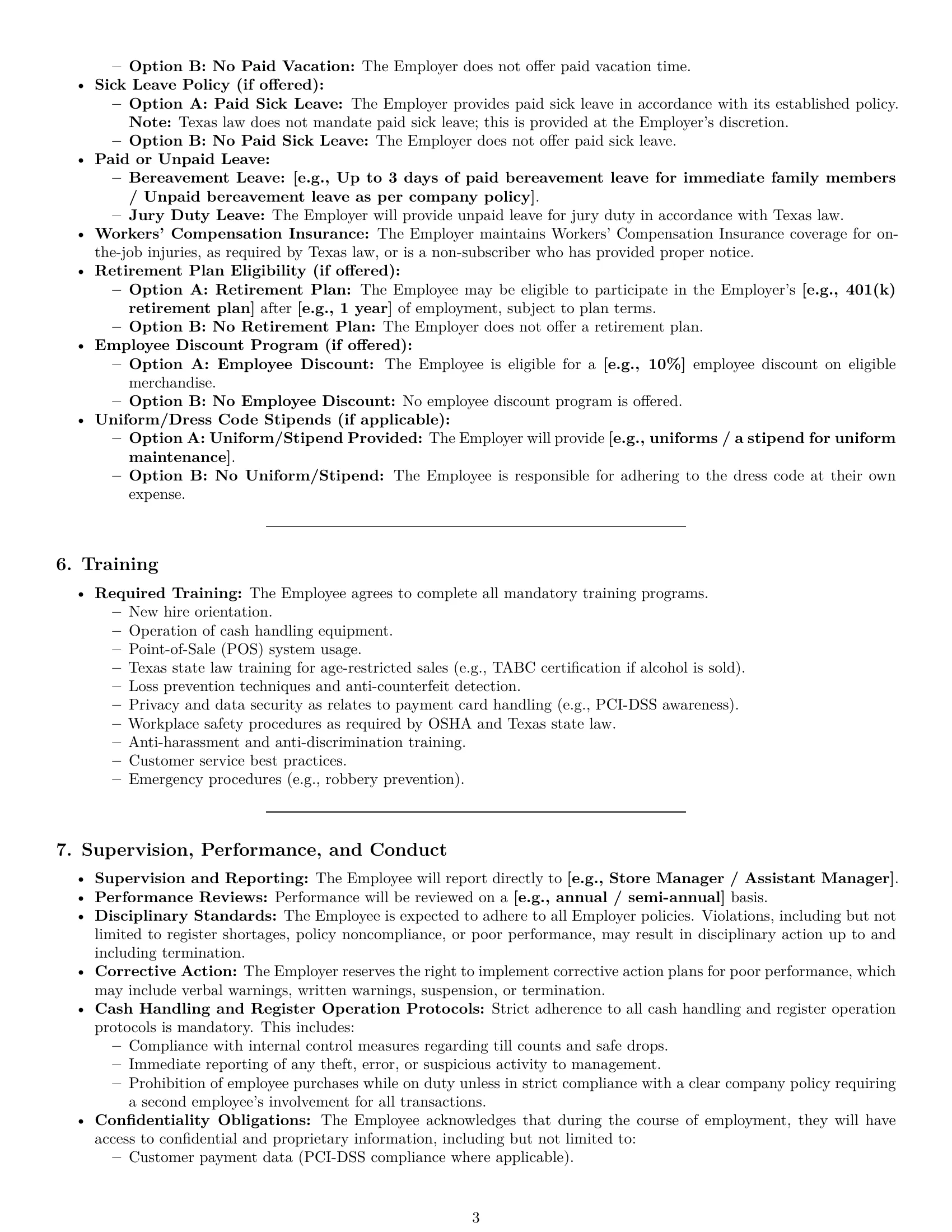 Preview page 3 of Pro Texas cashier employment contract template