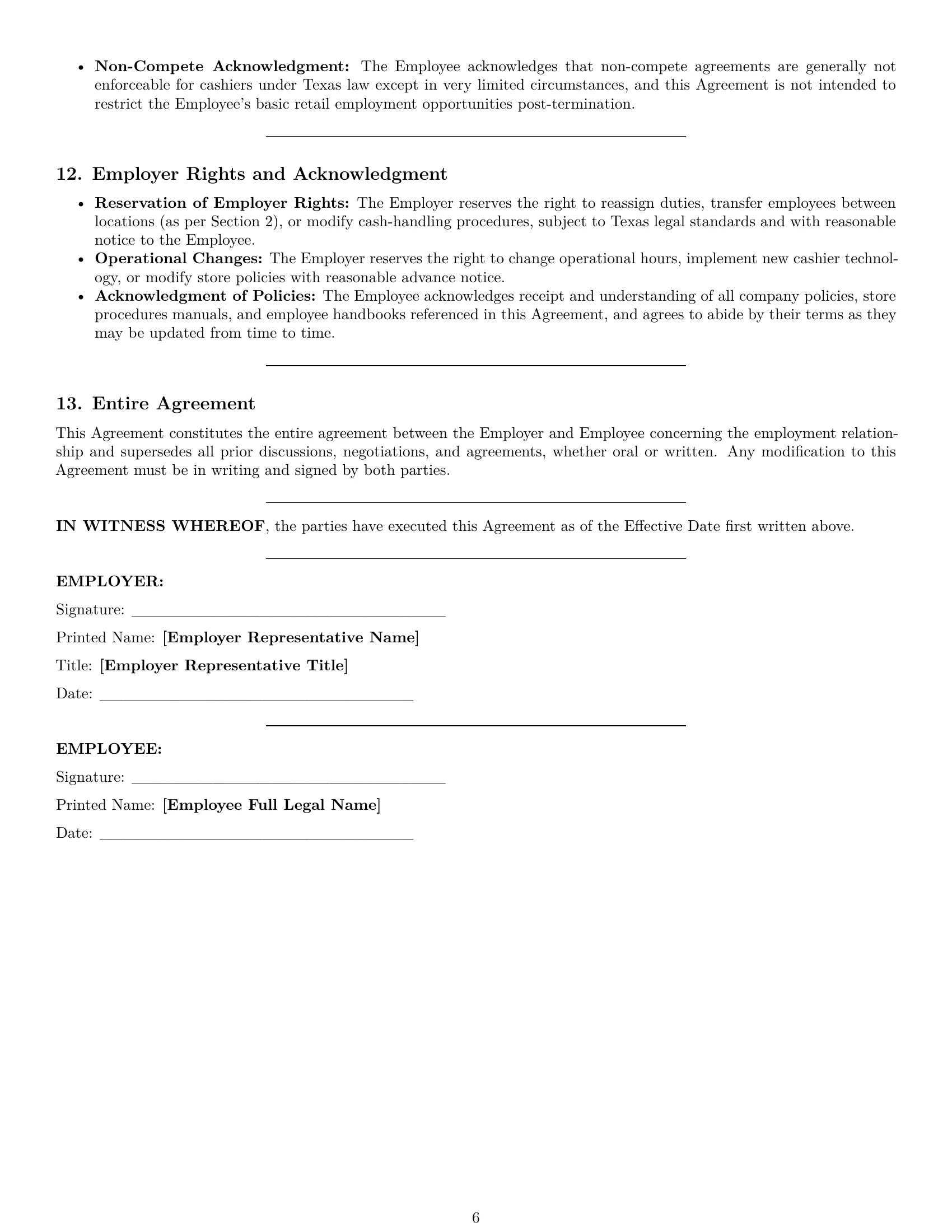 Preview page 6 of Pro Texas cashier employment contract template