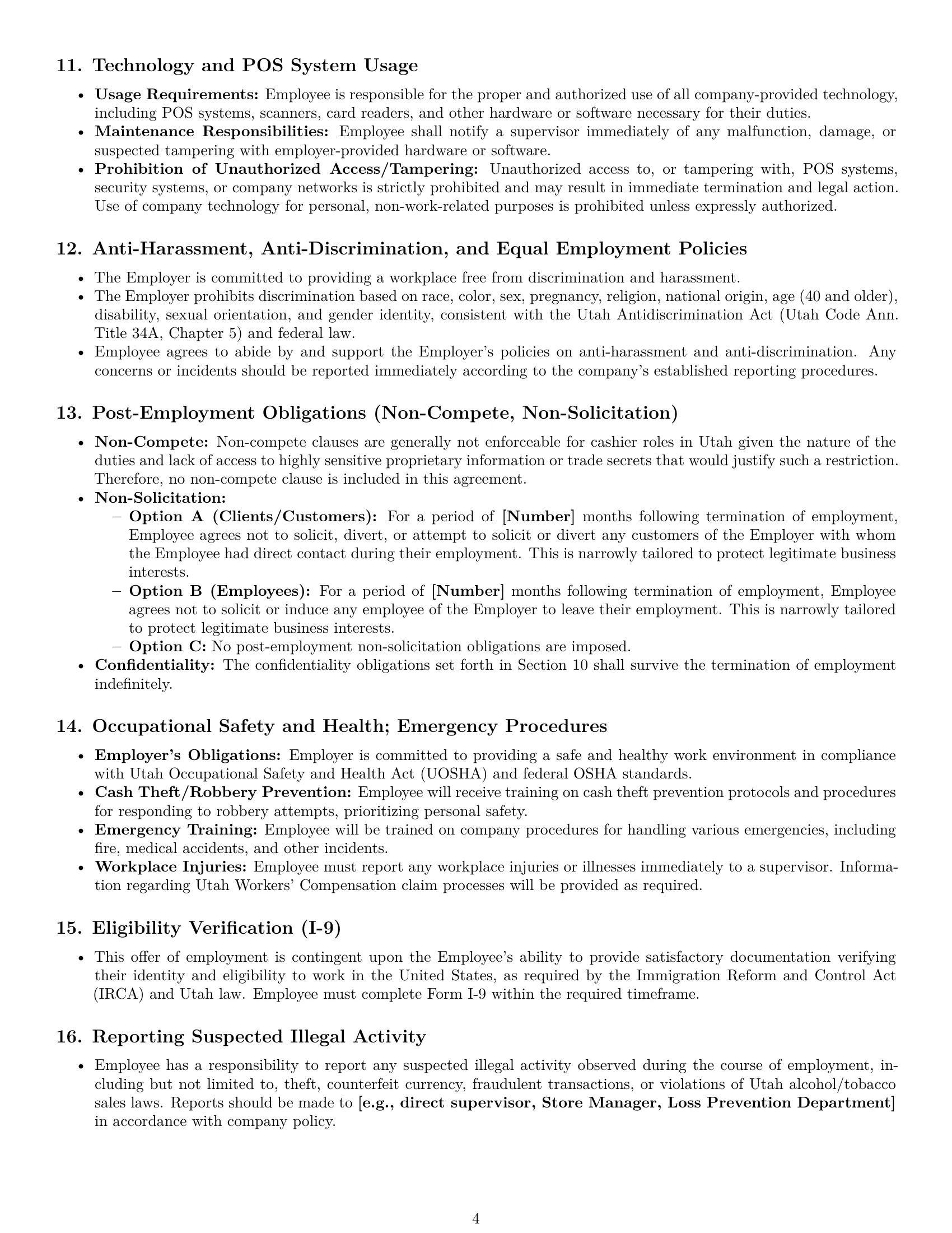 Preview page 4 of Pro Utah cashier employment contract template