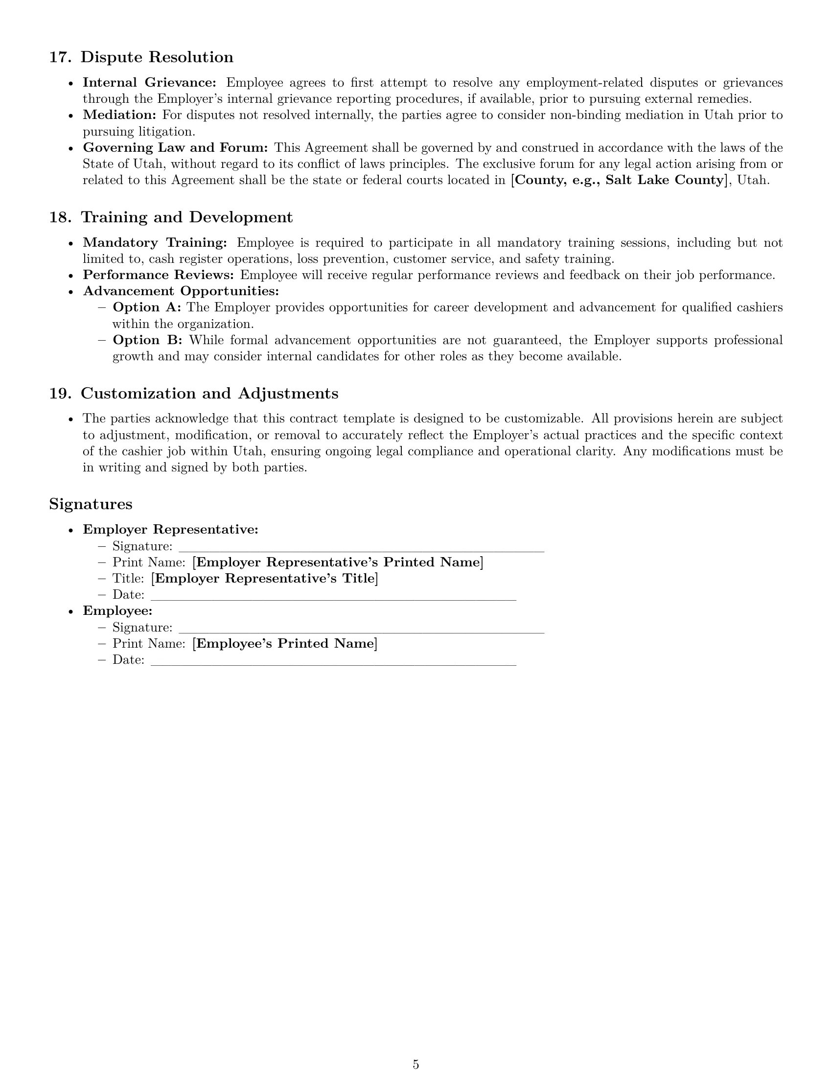 Preview page 5 of Pro Utah cashier employment contract template