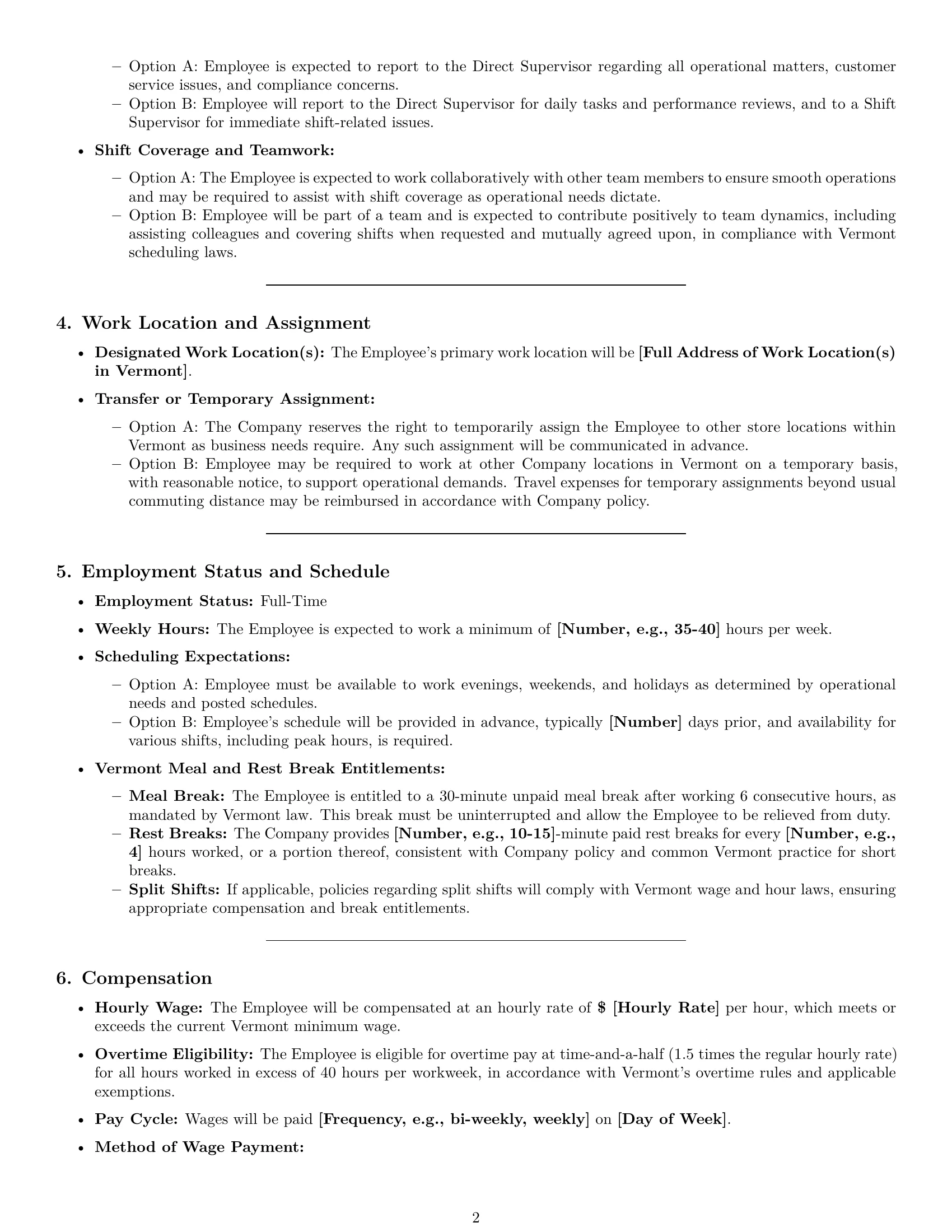 Preview page 2 of Pro Vermont cashier employment contract template